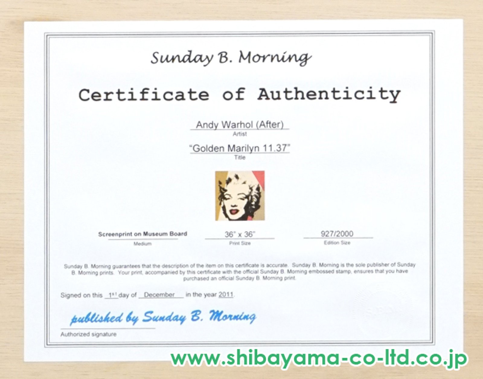 アンディ・ウォーホル「ゴールデン・マリリン 11.37」シルクスクリーン