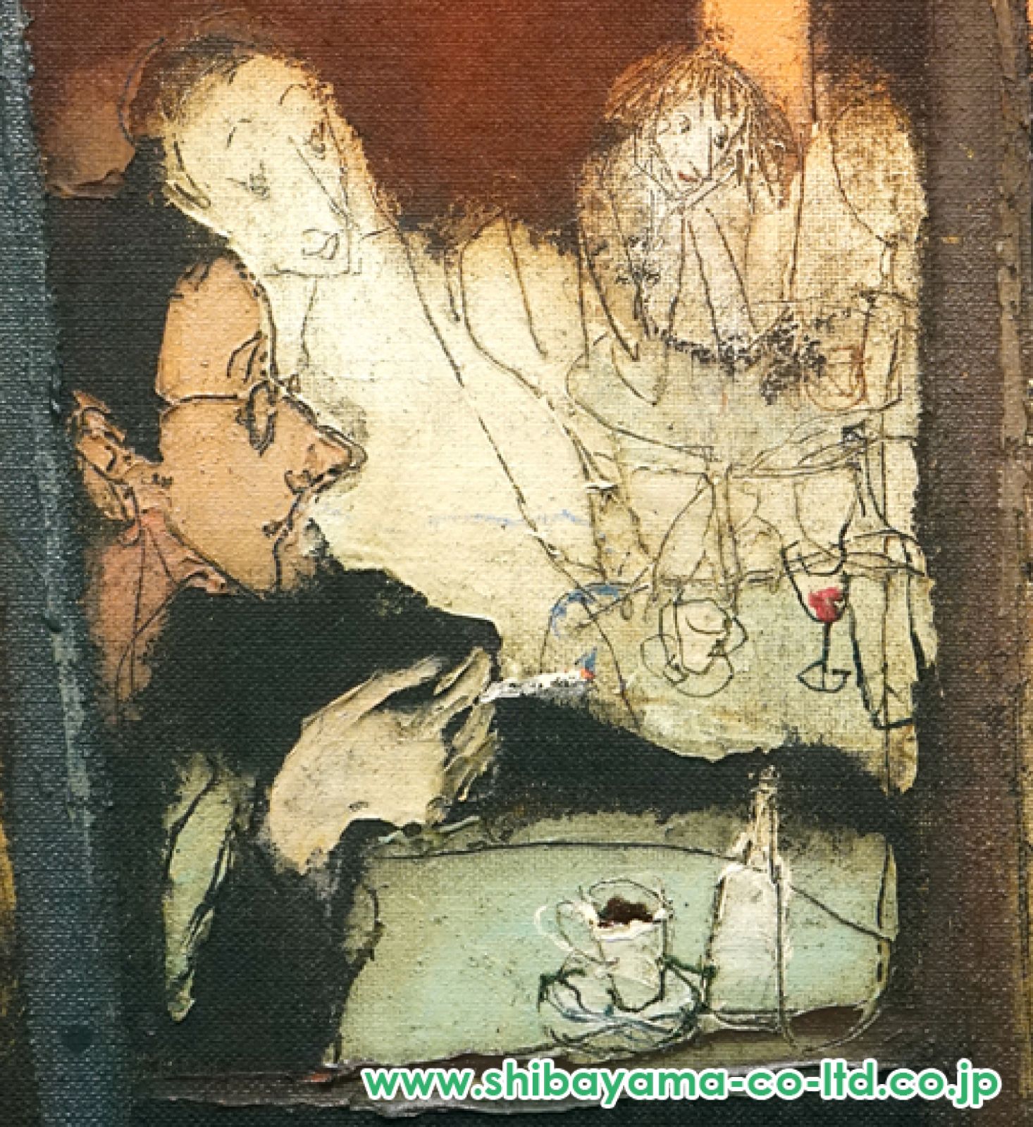 松井 ヨシアキ 【Cafeの夜】 希少画集画、状態良好、新品高級額装付 松井ヨシアキ「カフェ」油彩 30号 :: 絵画買取・販売 - シバヤマ