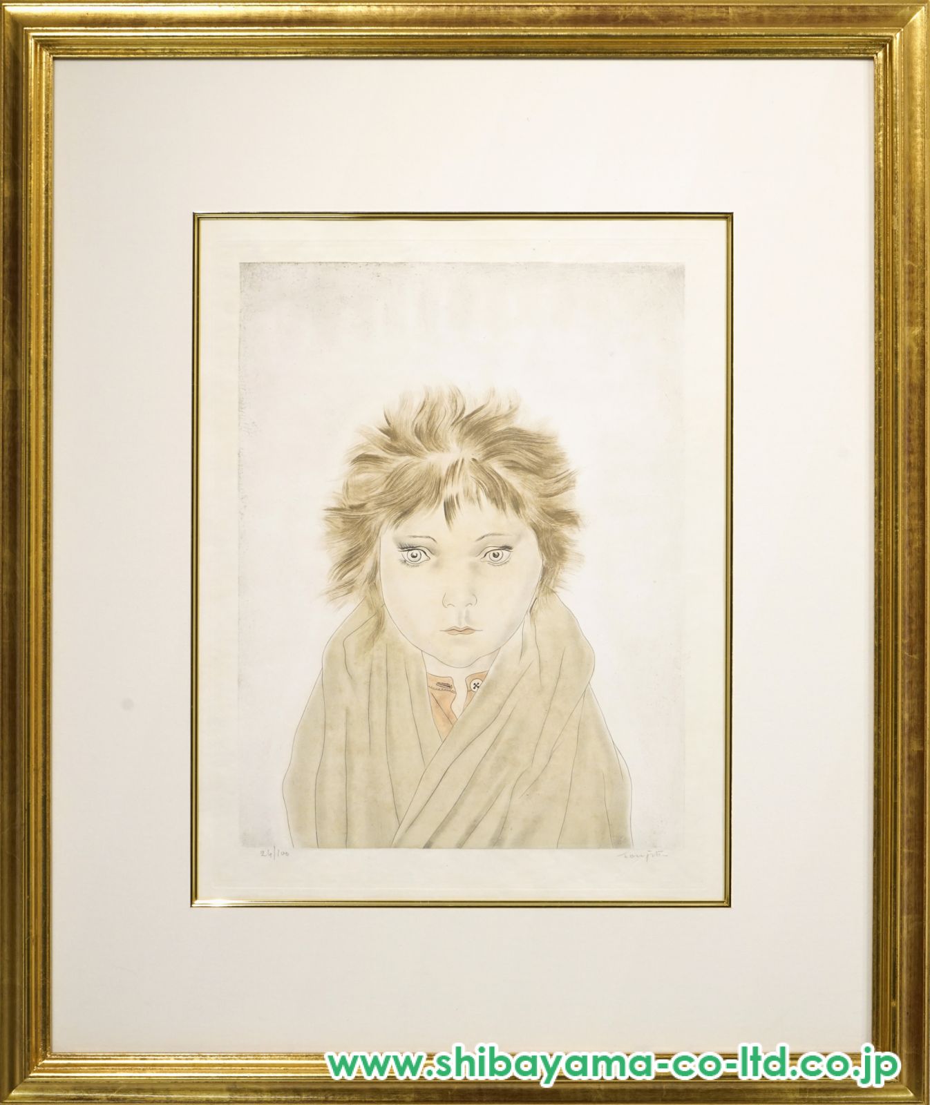 藤田嗣治「碧い眼をした赤毛の少女」銅版画 :: 絵画買取・販売