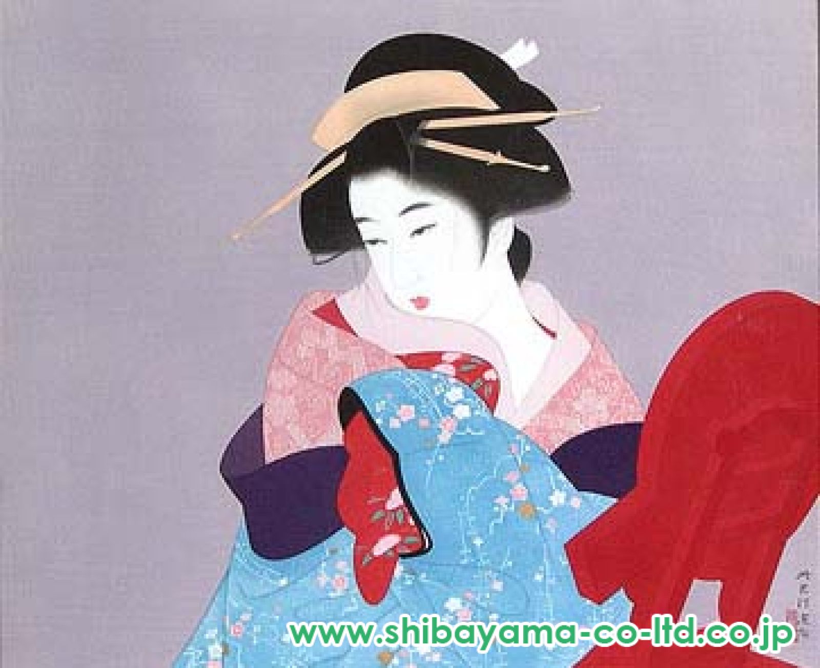 伊東深水 【秋庭】 木版画 伊東深水 木版画 秋庭 落款 額装 - je-trading