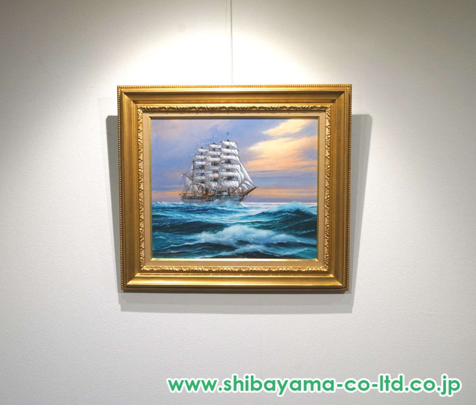 梶田達二帆船の油彩画 金色フレーム付き 梶田達二油絵展 | 日本出版美術家連盟