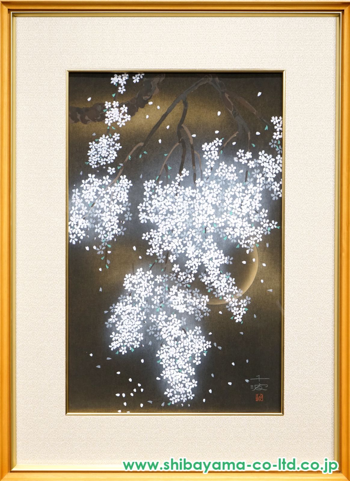 日本画 漆画・七宝？ 木製フレーム 中島千波「春朧枝垂櫻」木版画 :: 絵画買取・販売 - シバヤマ