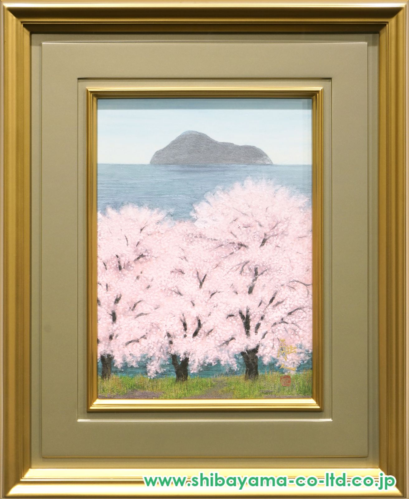 中路融人「桜と島」日本画 4号 :: 絵画買取・販売 - シバヤマ