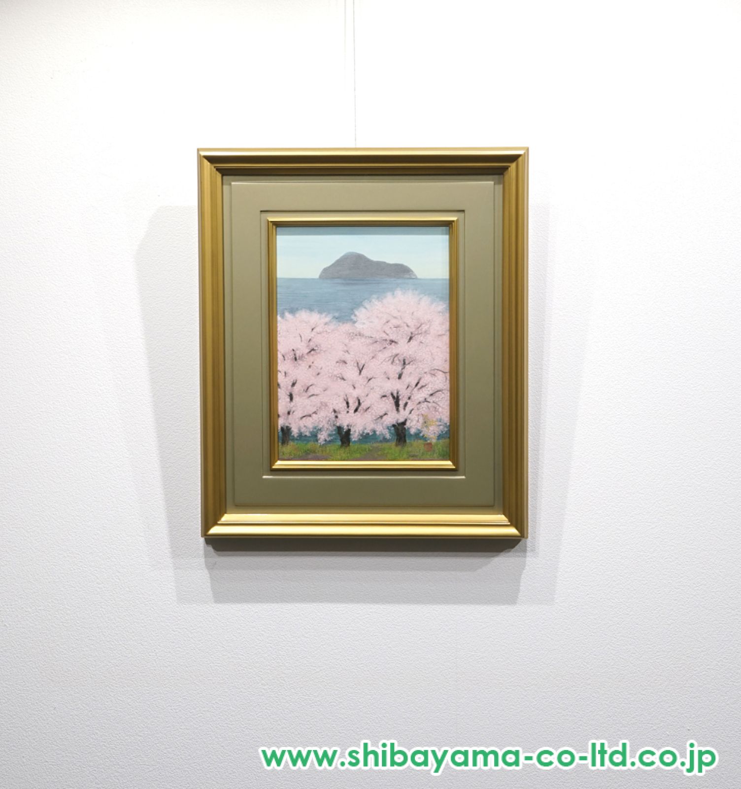 中路融人、【桜と島】、希少な額装用画集より、美品、新品額装付、日本の風景 中路融人「桜と島」日本画 4号 :: 絵画買取・販売 - シバヤマ