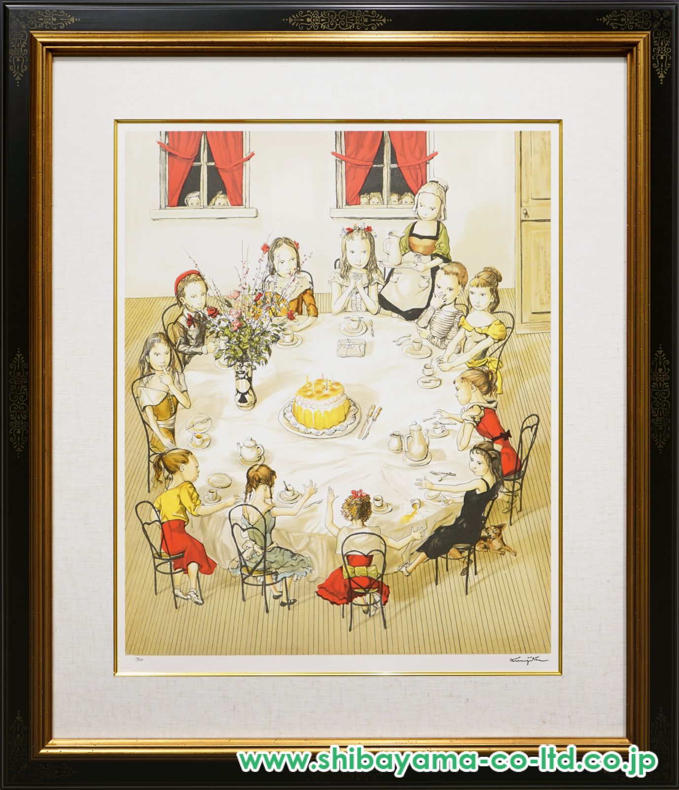 藤田嗣治「誕生会」リトグラフ :: 絵画買取・販売 - シバヤマ