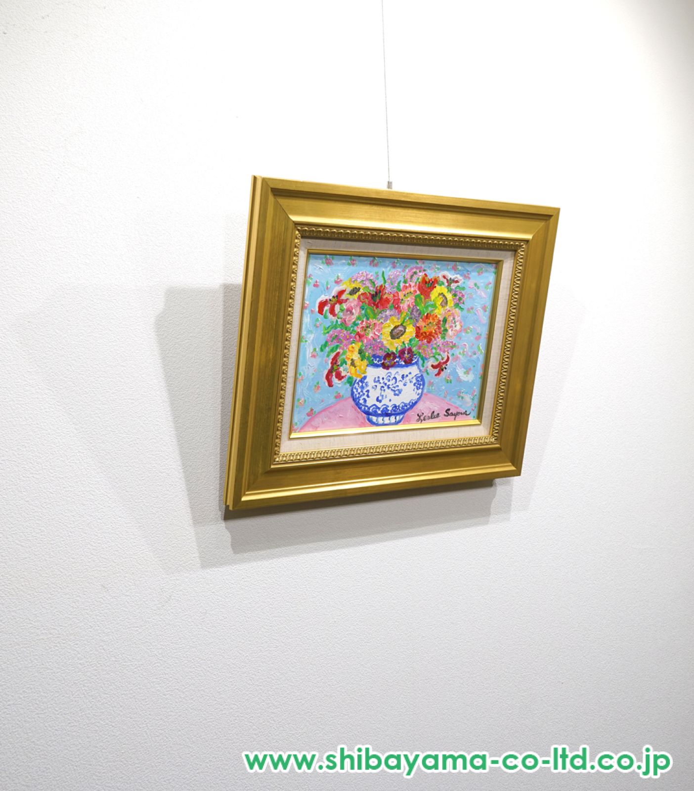 レスリー・セイヤー「Blue room with Roses」油彩 4号 :: 絵画