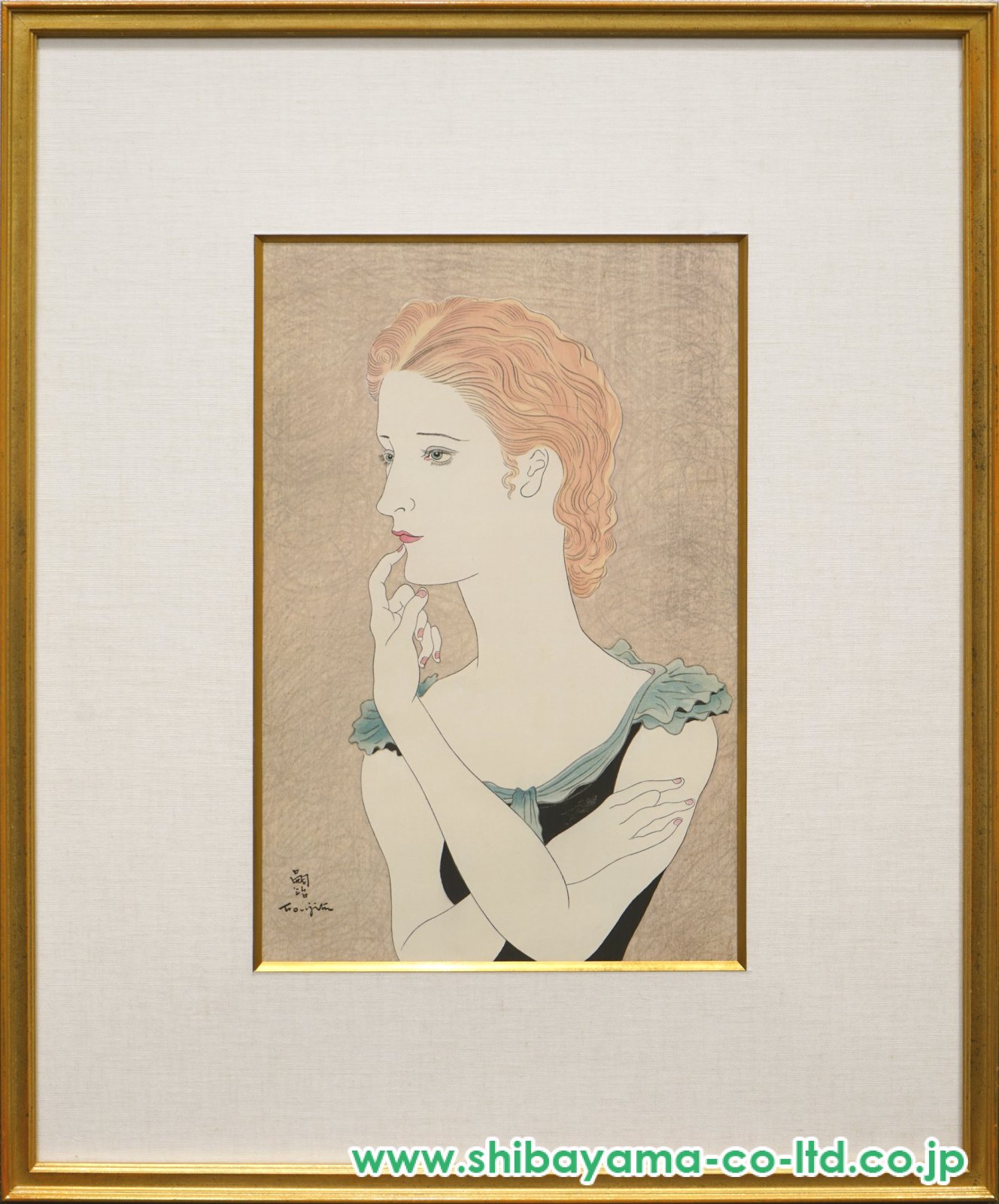 硝子絵画 女性の肖像 木製フレーム 16002_8a1c9ca6b11a6b2a7f8117f4