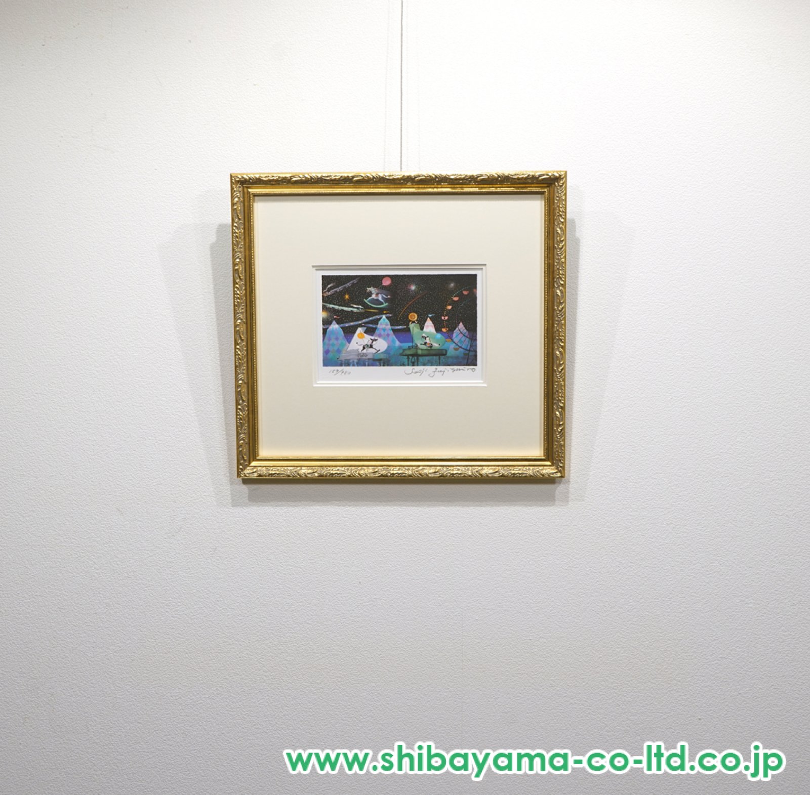 藤城清治 Seiji Fujishiro 星空の木馬とピアノ 直筆サイン 影絵 藤城清治 Seiji Fujishiro 星空の木馬とピアノ 直筆サイン 影絵