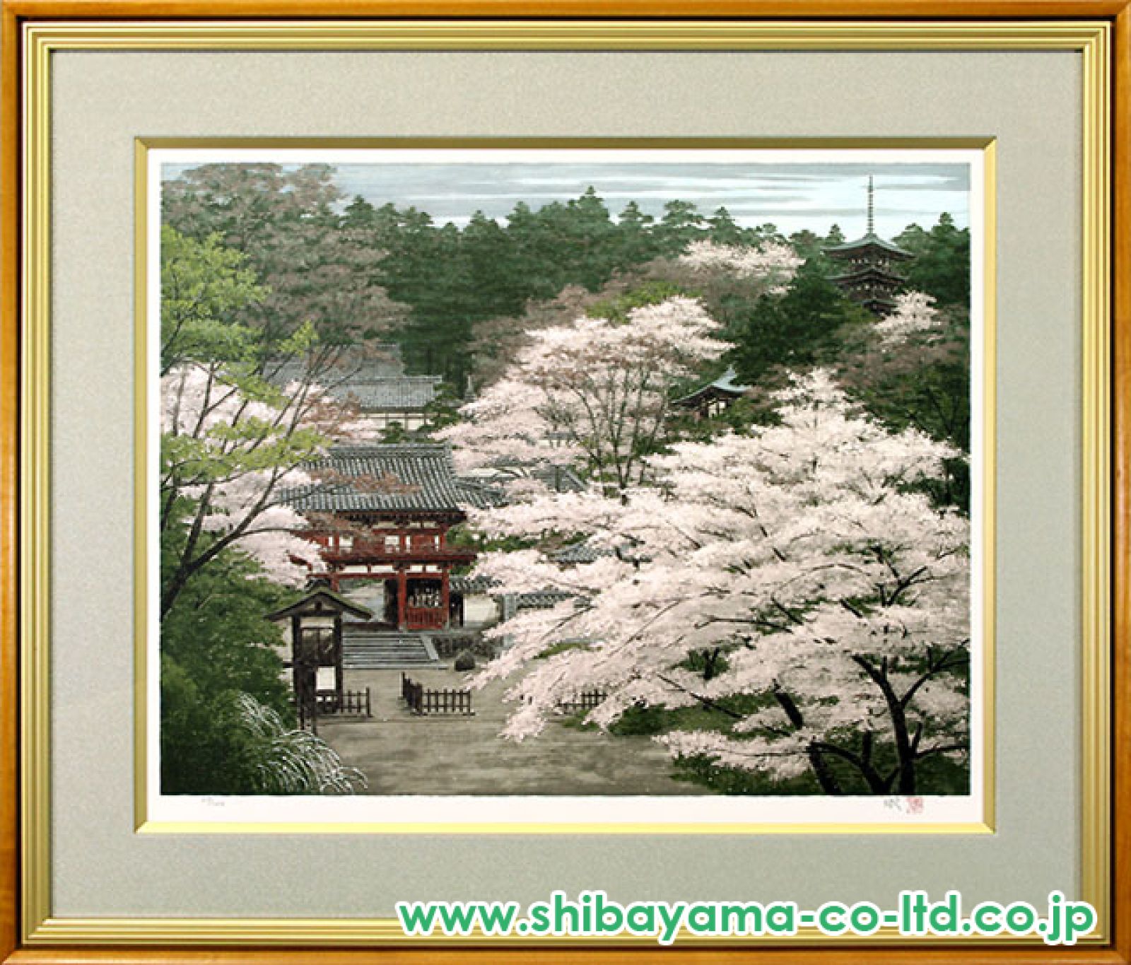 19/100 リトグラフ 大久保の茶屋 2重額 和風 風景画 自然画 澁澤卿「春容榮観」リトグラフ :: 絵画買取・販売 - シバヤマ