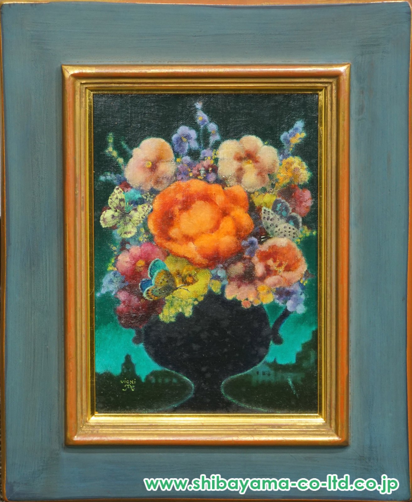 【美品】絵画　花・蝶・池 鷹山宇一「晨の花」洋画 SM :: 絵画買取・販売 - シバヤマ