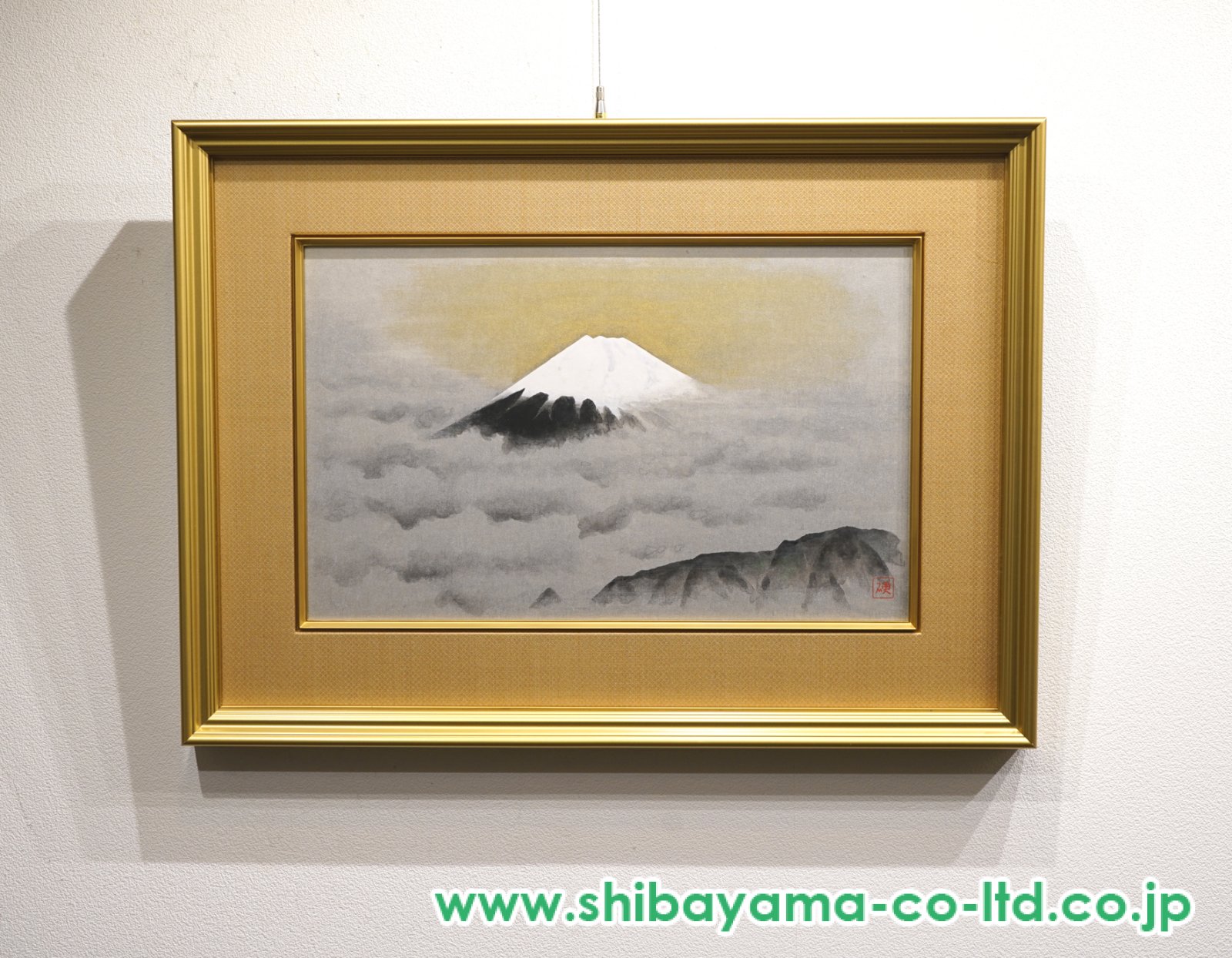 日本画　水墨山水　★手書き　1点モノ★嬉しい額装付き！外寸約420×420mm9 小山硬「雲海不二」日本画 M10号 :: 絵画買取・販売 - シバヤマ