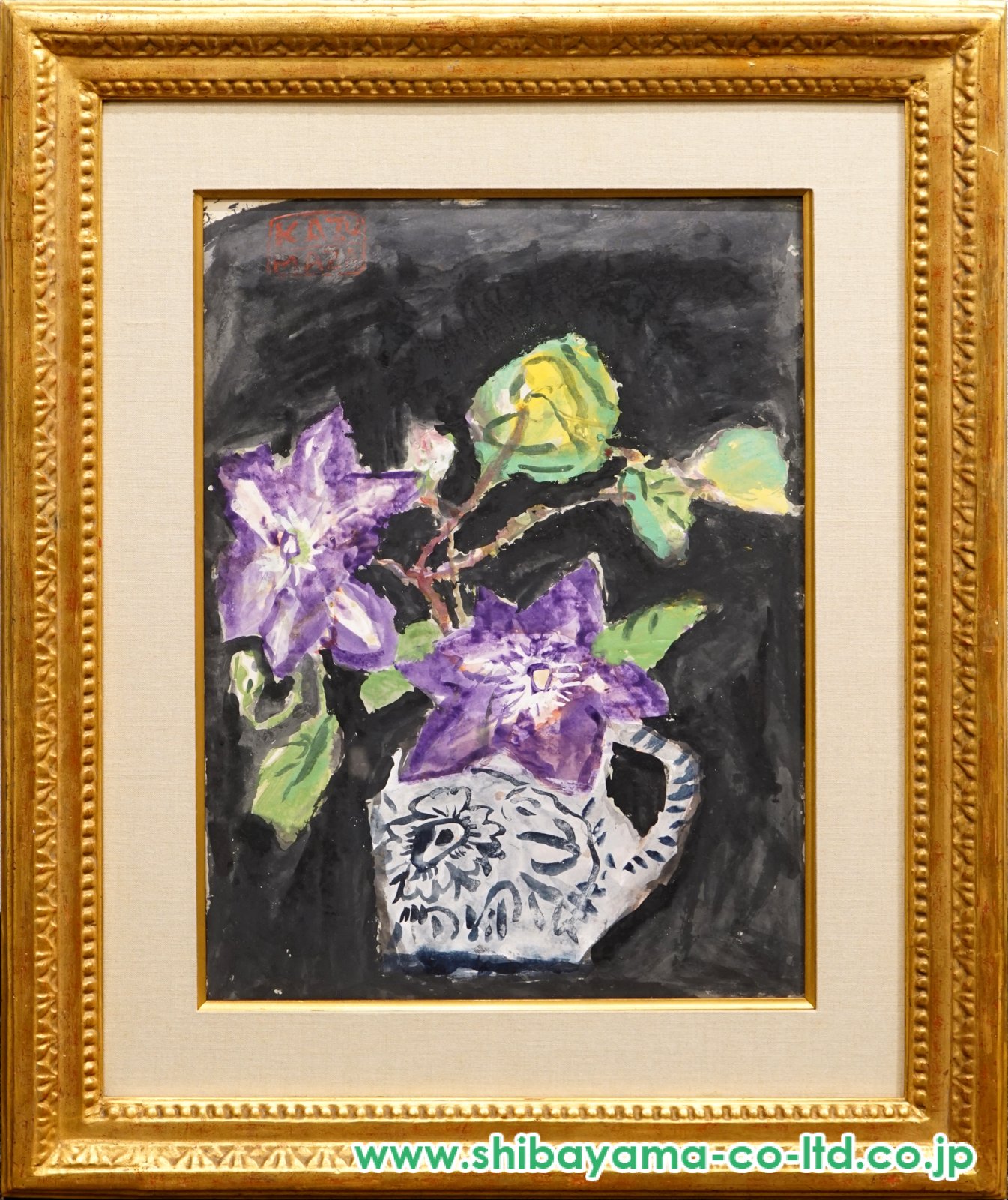 絵画、額縁、版彩画、版画、中川一政、鉄仙花 絵画、額縁、版彩画