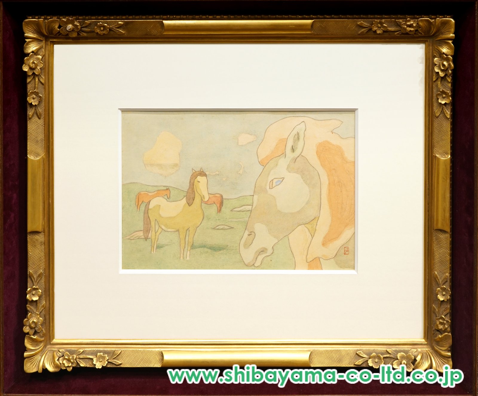 坂本繁二郎「馬」水彩 4号 :: 絵画買取・販売 - シバヤマ