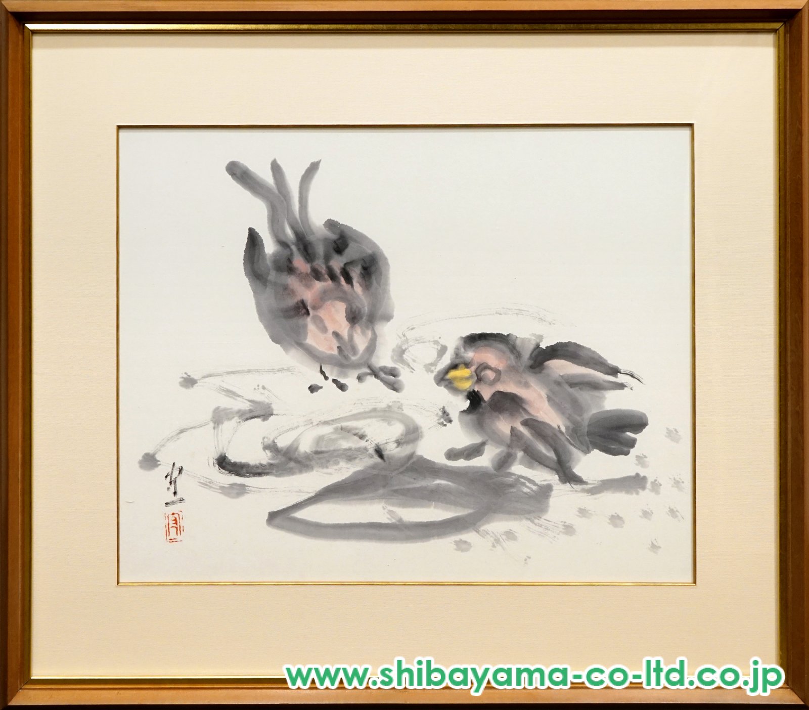 熊谷守一「雀」墨彩画 :: 絵画買取・販売 - シバヤマ