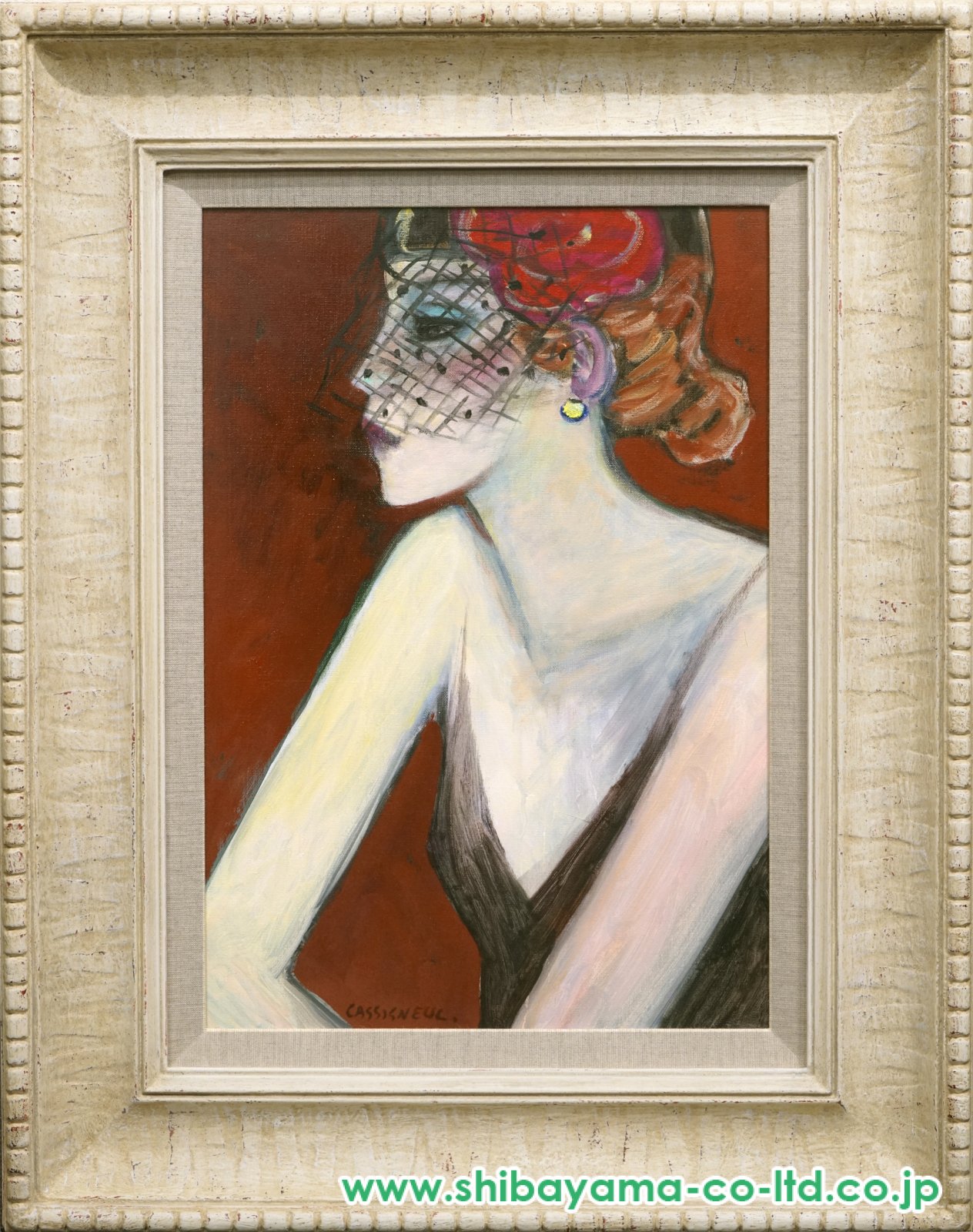 ジャン＝ピエール・カシニョール「赤い背景のヴェールの婦人」油彩