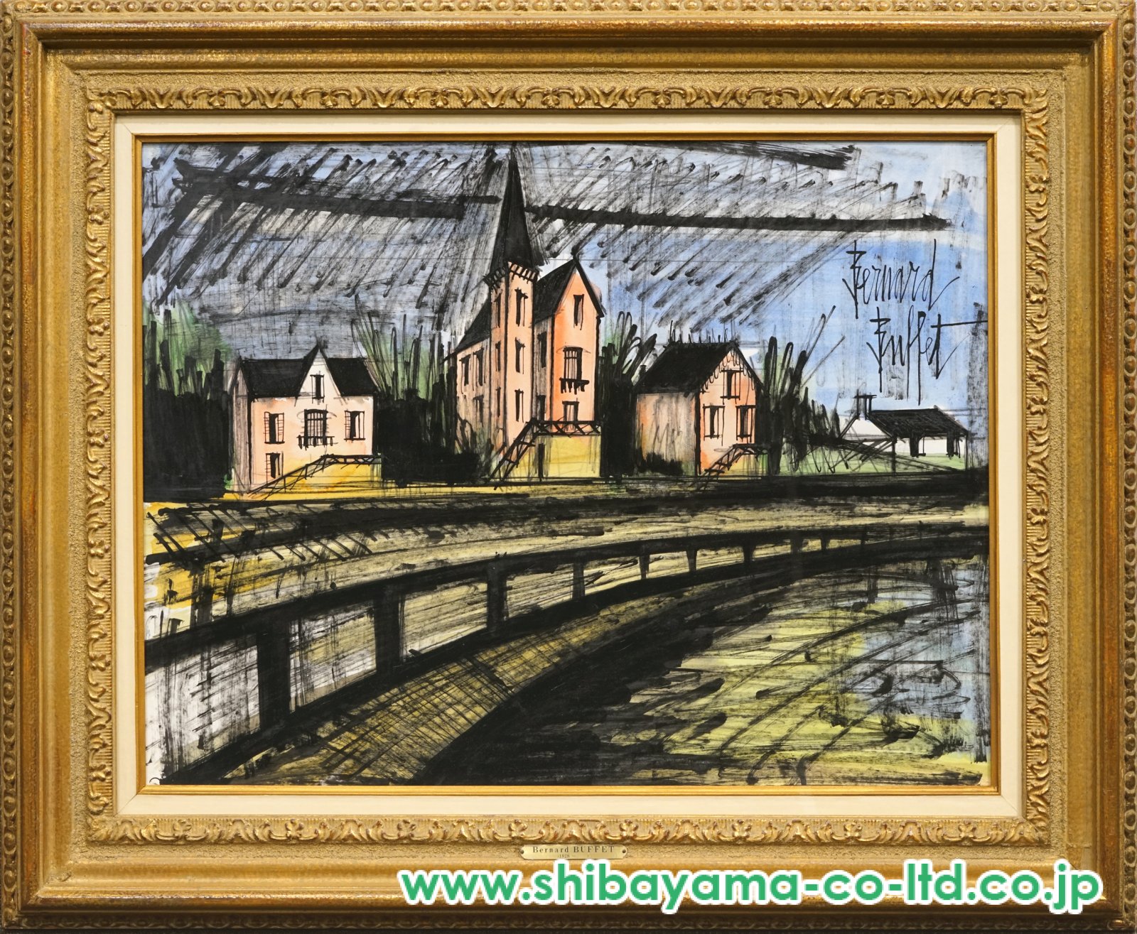 ベルナール・ビュッフェ「海岸沿いの赤い家」ガッシュ P15号 :: 絵画