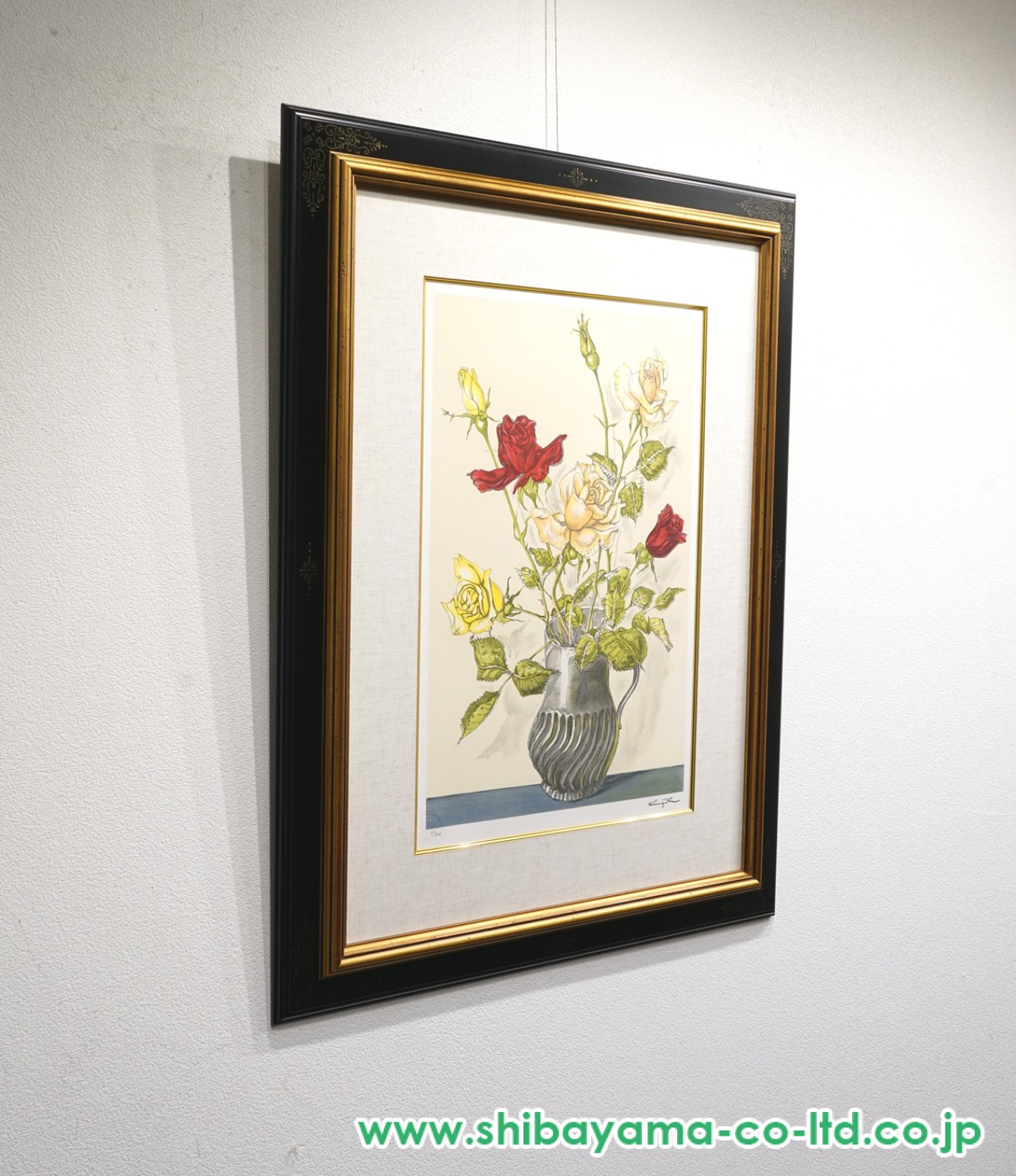 ■真作■藤田嗣治「花瓶の薔薇」石版画（リトグラフ）サインと印譜入　証明書付 □真作□藤田嗣治「花瓶の薔薇」石版画（リトグラフ）サインと印譜入