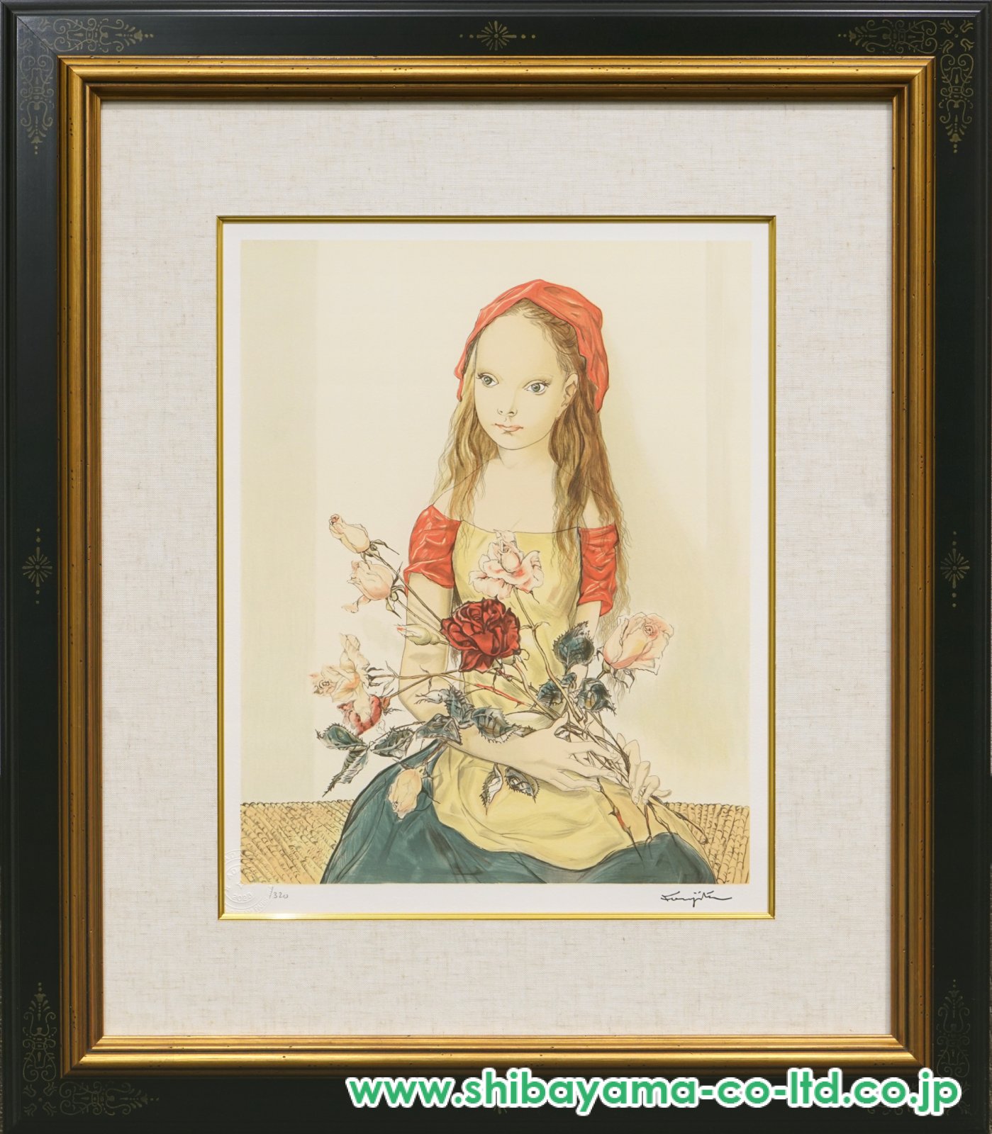 藤田嗣治「薔薇を持つ少女」リトグラフ :: 絵画買取・販売 - シバヤマ