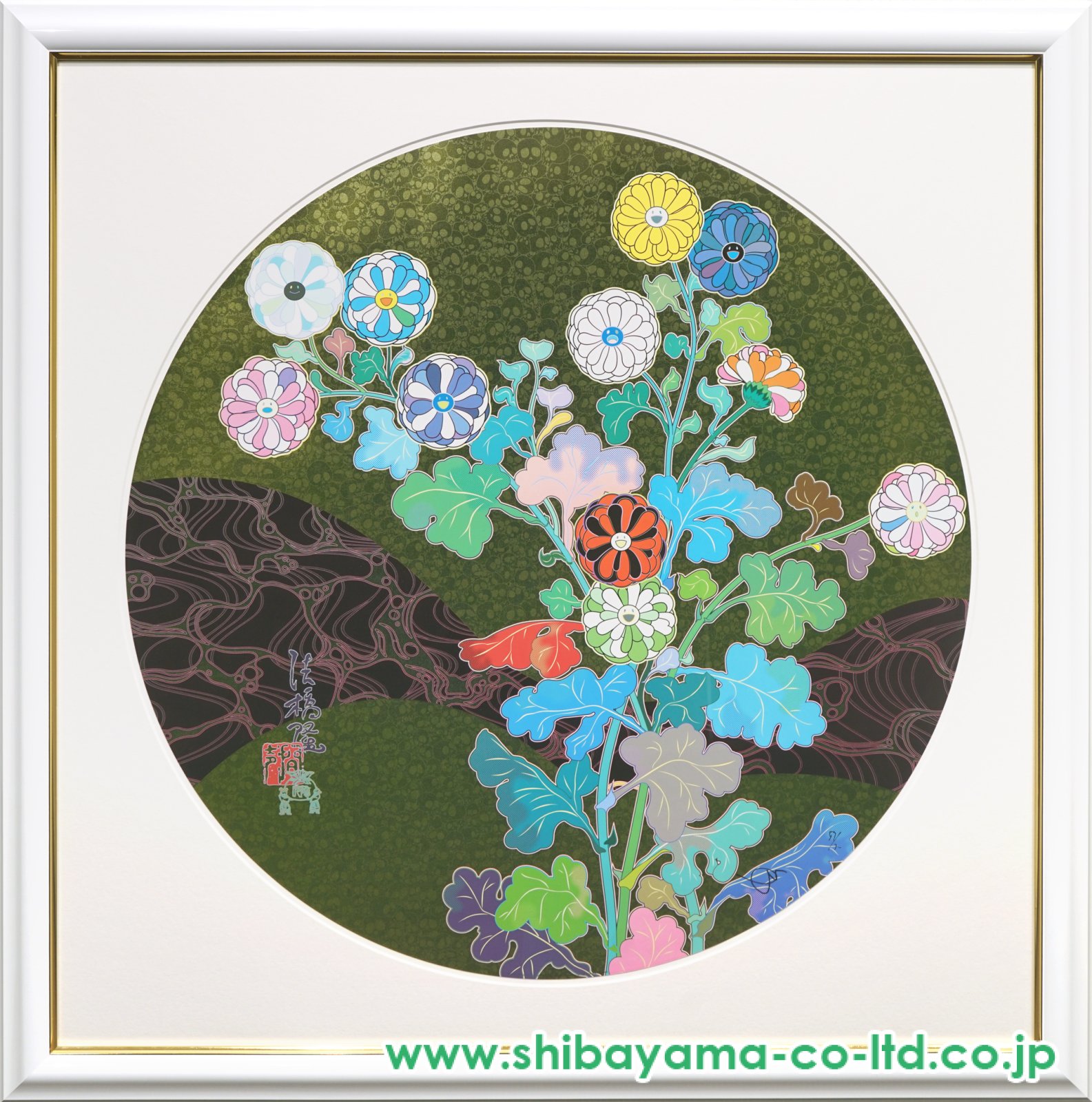 天然本物の 四つ葉のクローバーレリーフアート 幸運 幸せ ウィッシュコア 村上隆 村上隆「潤声：夜に光る草花」オフセット・リトグラフ :: 絵画買取