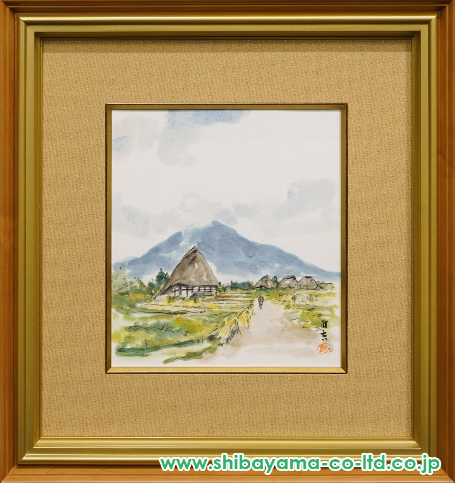 向井潤吉「岩本山遠望」水彩 3号 :: 絵画買取・販売 - シバヤマ