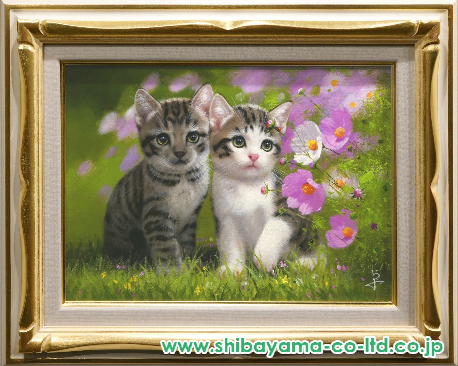 長岡卓「庭の仔猫」油彩 4号 :: 絵画買取・販売 - シバヤマ