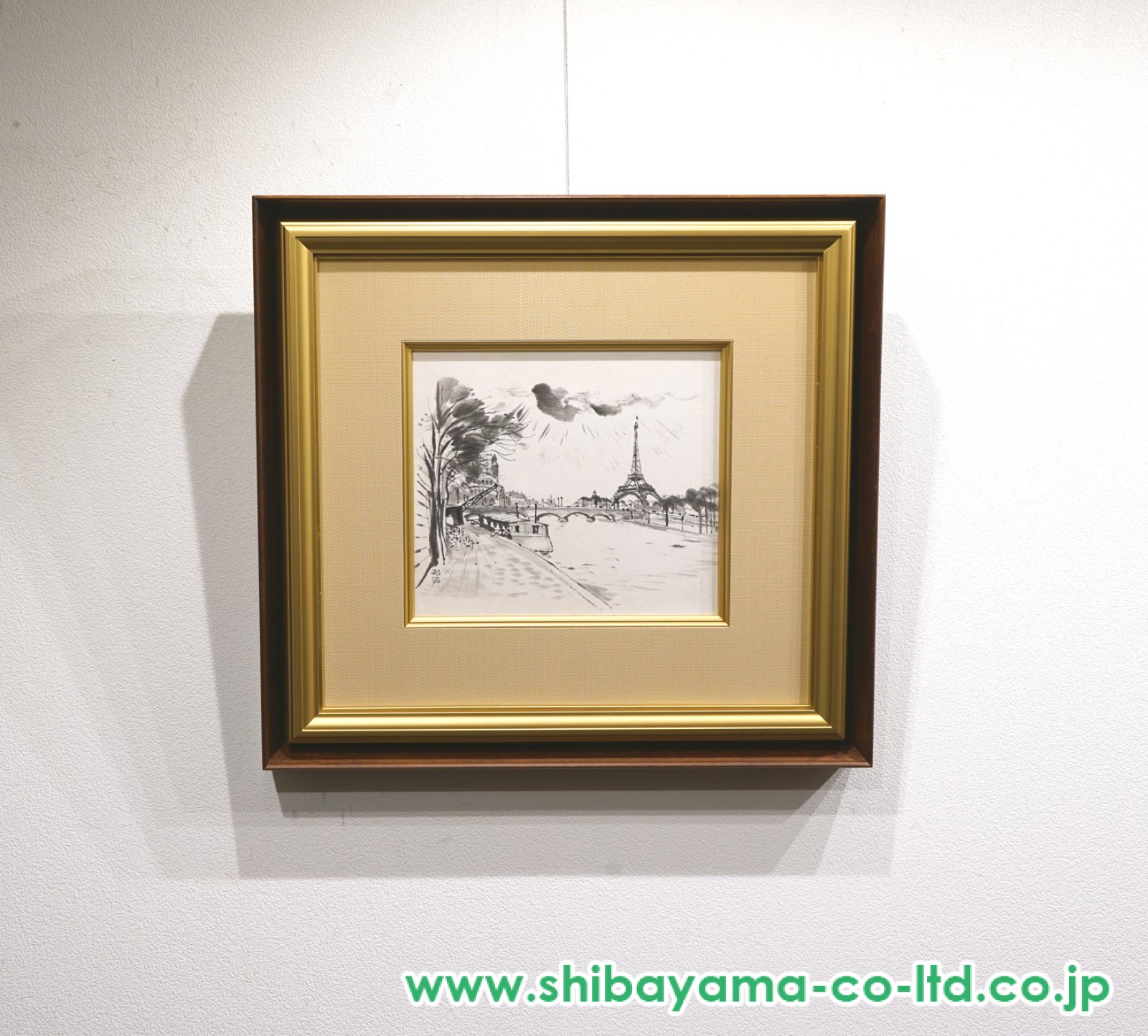 藤田嗣治「セーヌ河（横光利一「旅愁」挿絵）」墨 色紙 :: 絵画買取