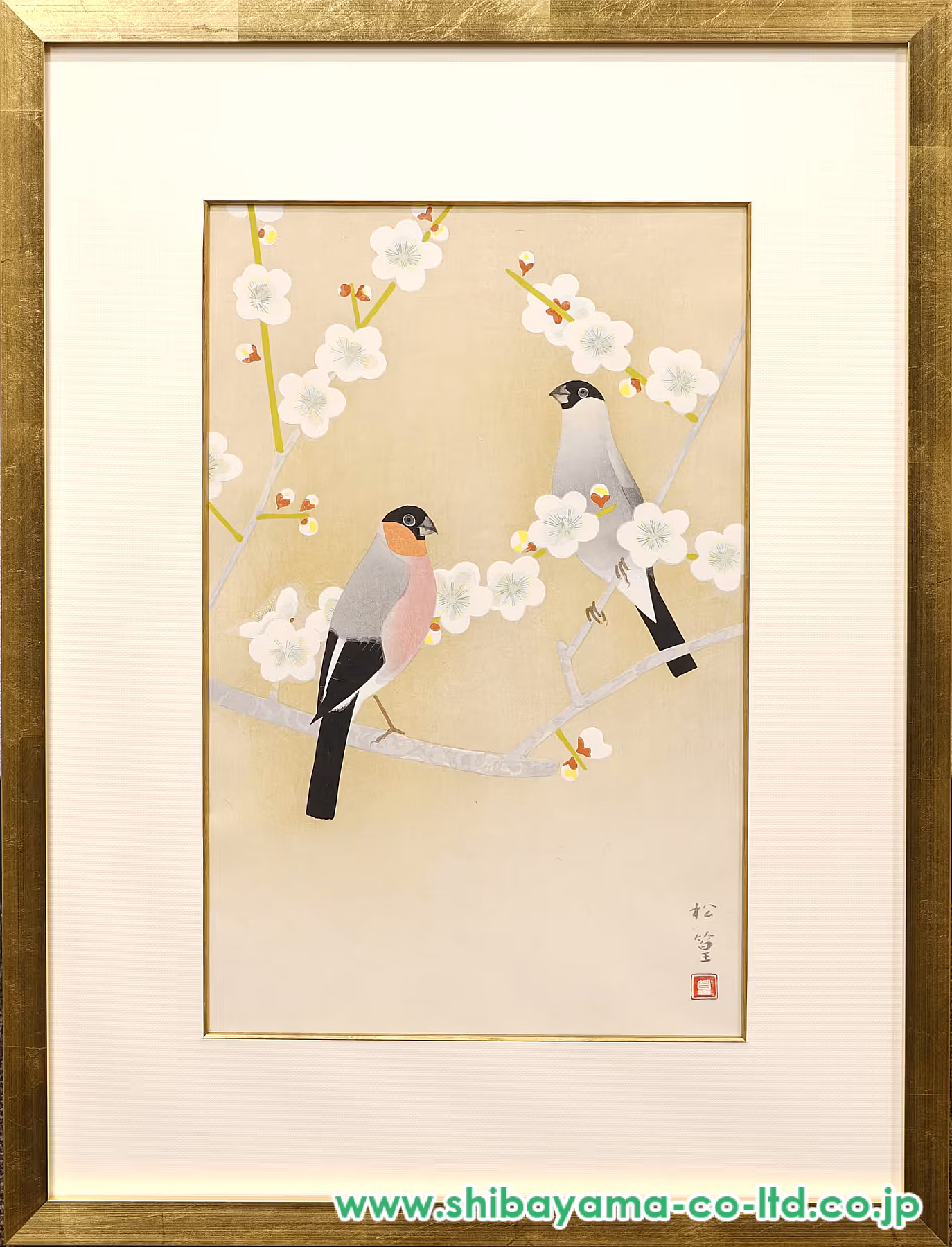 上村松篁「春秋花鳥四題-早春・鷽」木版画