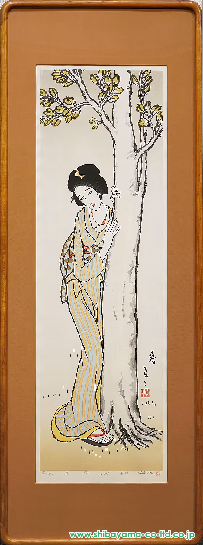 竹久夢二「春」木版画