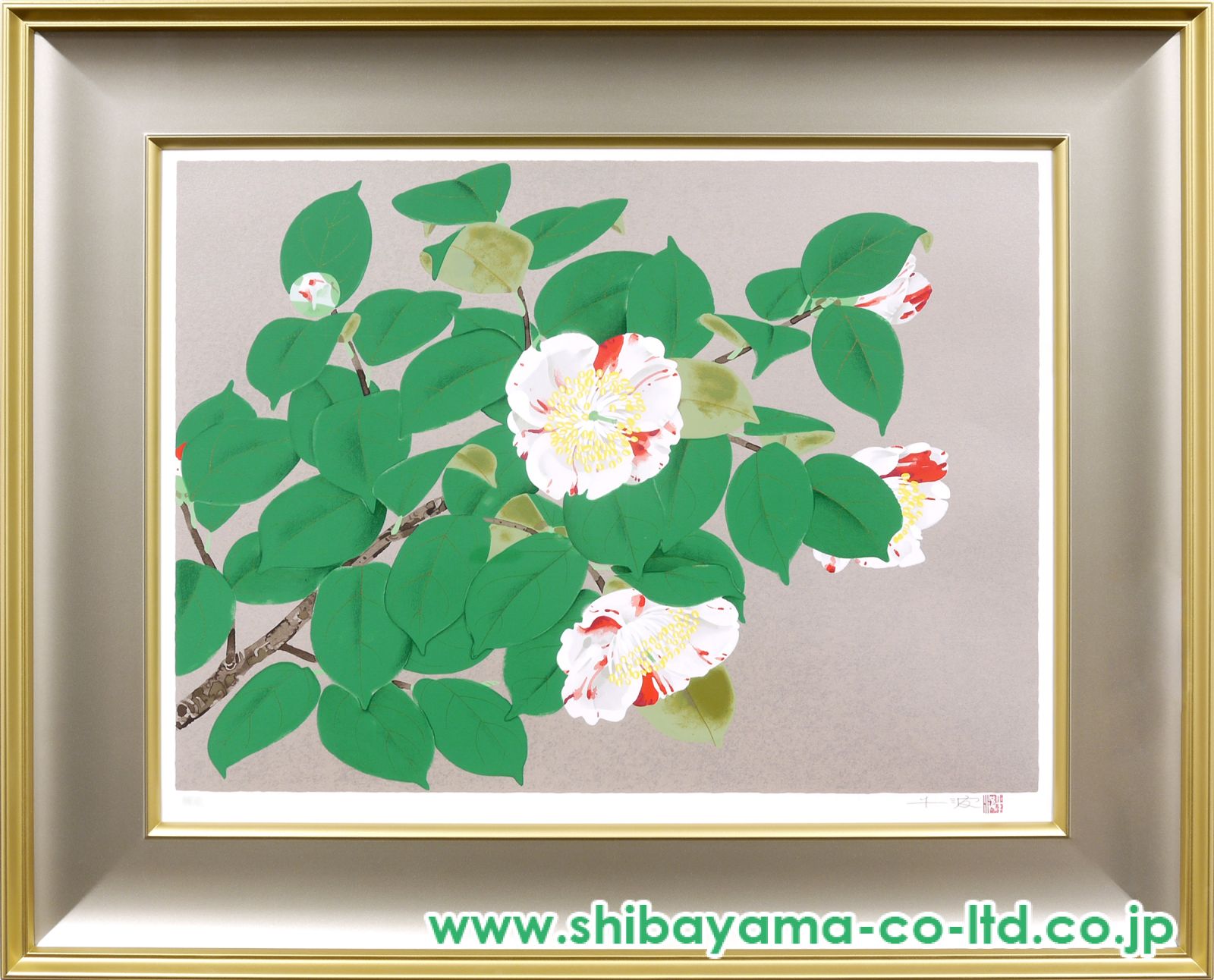 中島千波「京錦椿」シルクスクリーン :: 絵画買取・販売 - シバヤマ