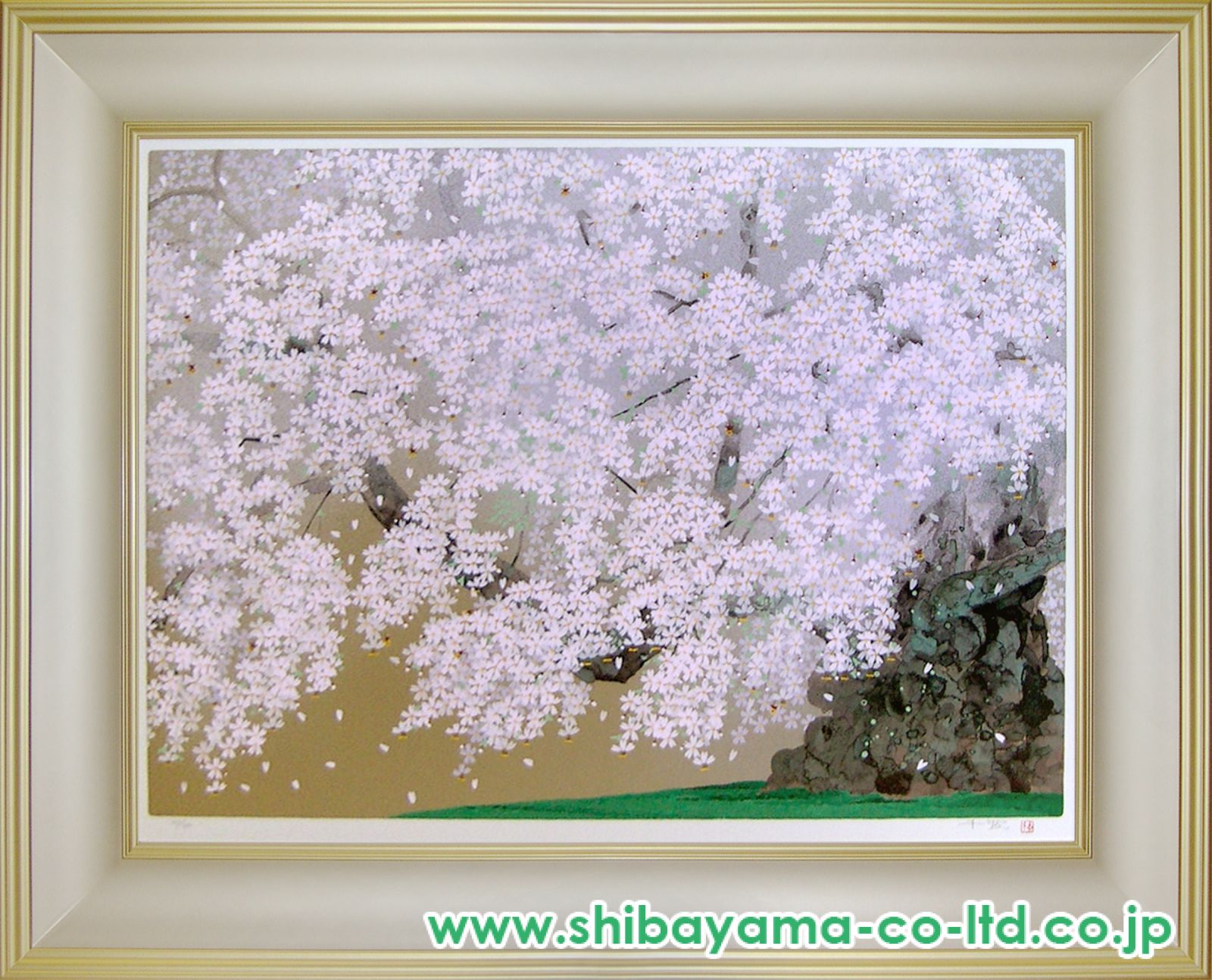 美品！中島千波 岩絵具方式複製画 シルクスクリーン　山高神代桜　1000部限定 中島千波「山高神代桜」シルクスクリーン :: 絵画買取・販売
