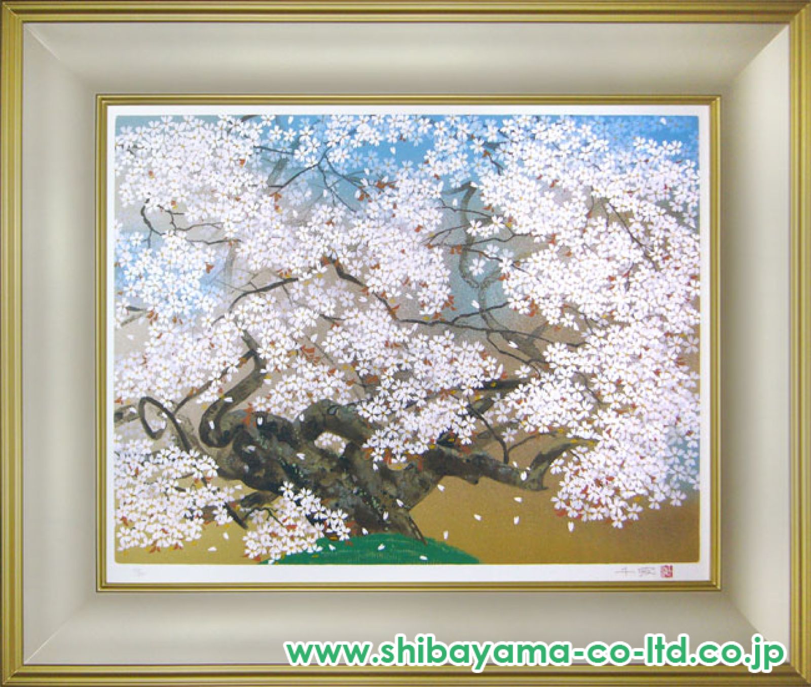 激安正規品）中島千波『春麗山桜』シルクスクリーン絵画版画 中島千波 春麗山桜 桜 絵画 和風 日本画家 シルクスクリーン