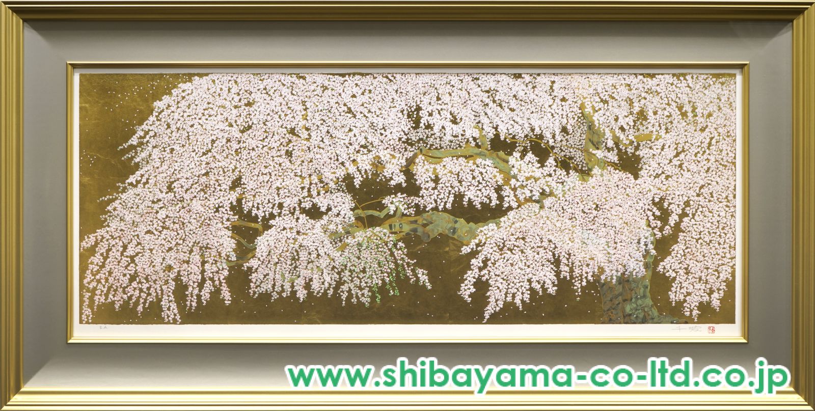 中島千波「春輝枝垂れ桜」シルクスクリーン＋本金箔 :: 絵画買取