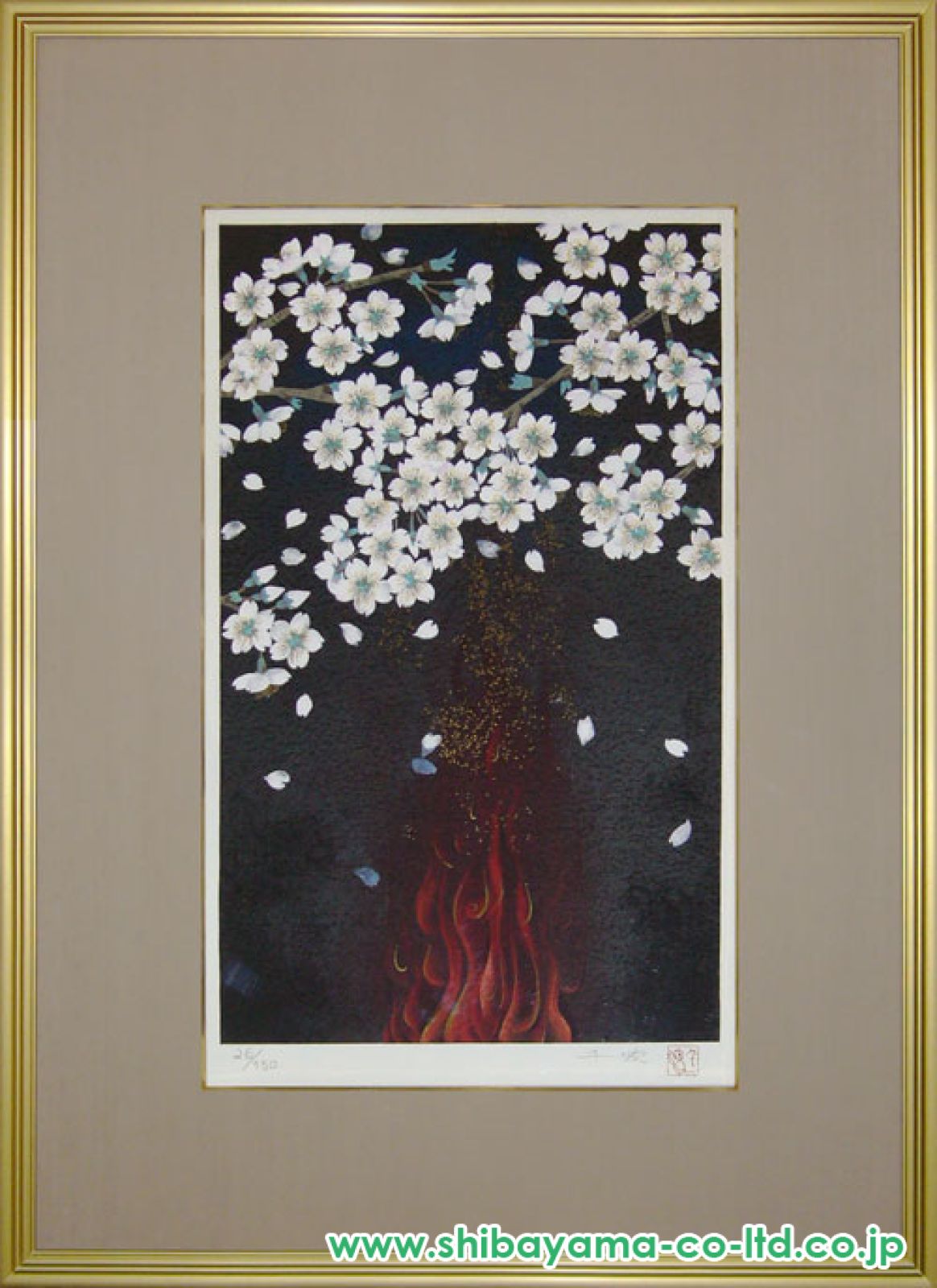 リトグラフ版画　中島千波「桜花春宵」 Amazon.co.jp: 中島千波 「醍醐桜」 桜 絵画 江戸彼岸桜 和風