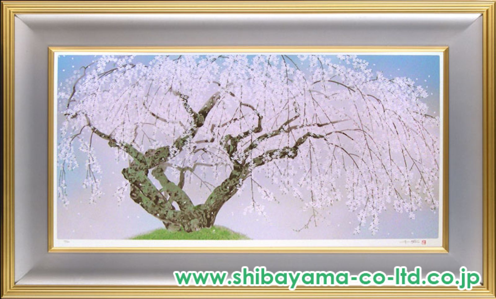 中島千波 木版 夢殿の枝垂桜 中島千波「夢殿の枝垂桜」シルクスクリーン :: 絵画買取・販売
