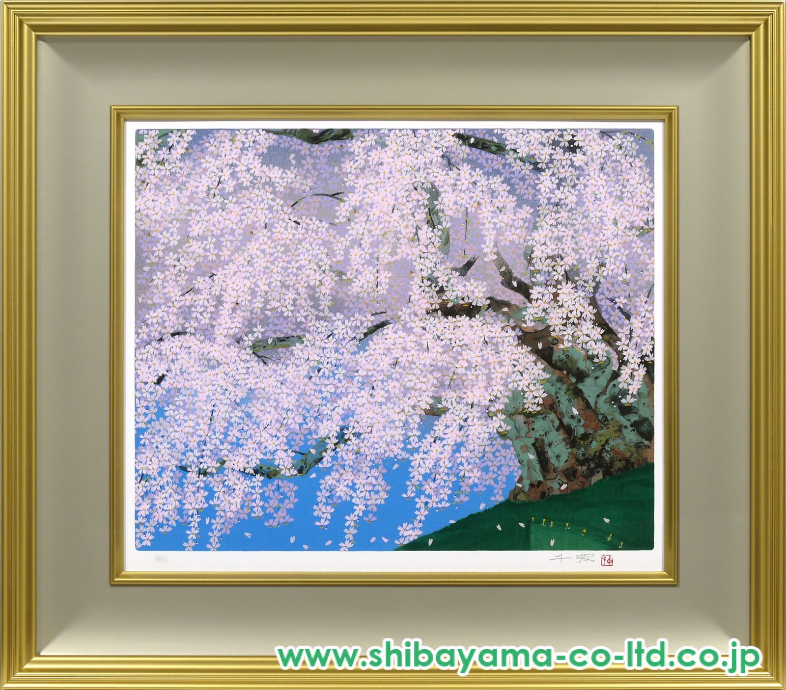 正規品激安）中島千波『淡墨桜』シルクスクリーン絵画版画 中島千波 淡墨桜 シルクスクリーン 日本画 桜 共シール デジタル