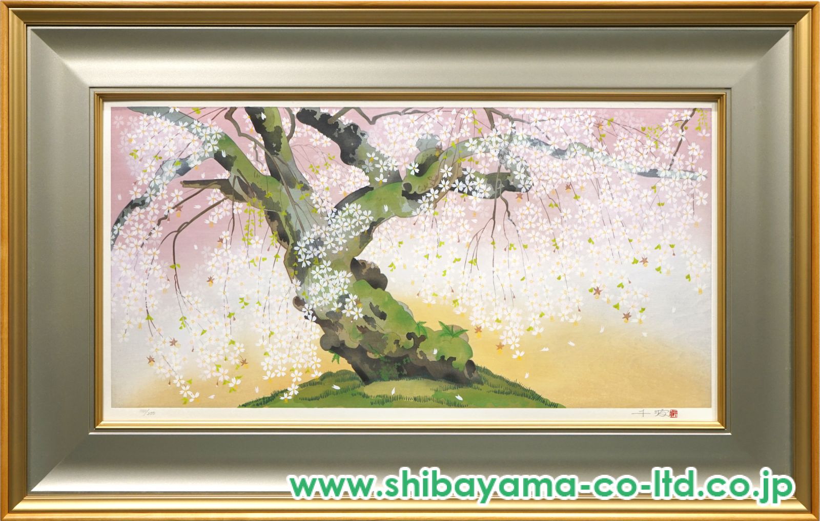 中島千波「高台寺の枝垂桜」 中島千波「泰雲寺の枝垂れ桜」木版画 :: 絵画買取・販売 - シバヤマ