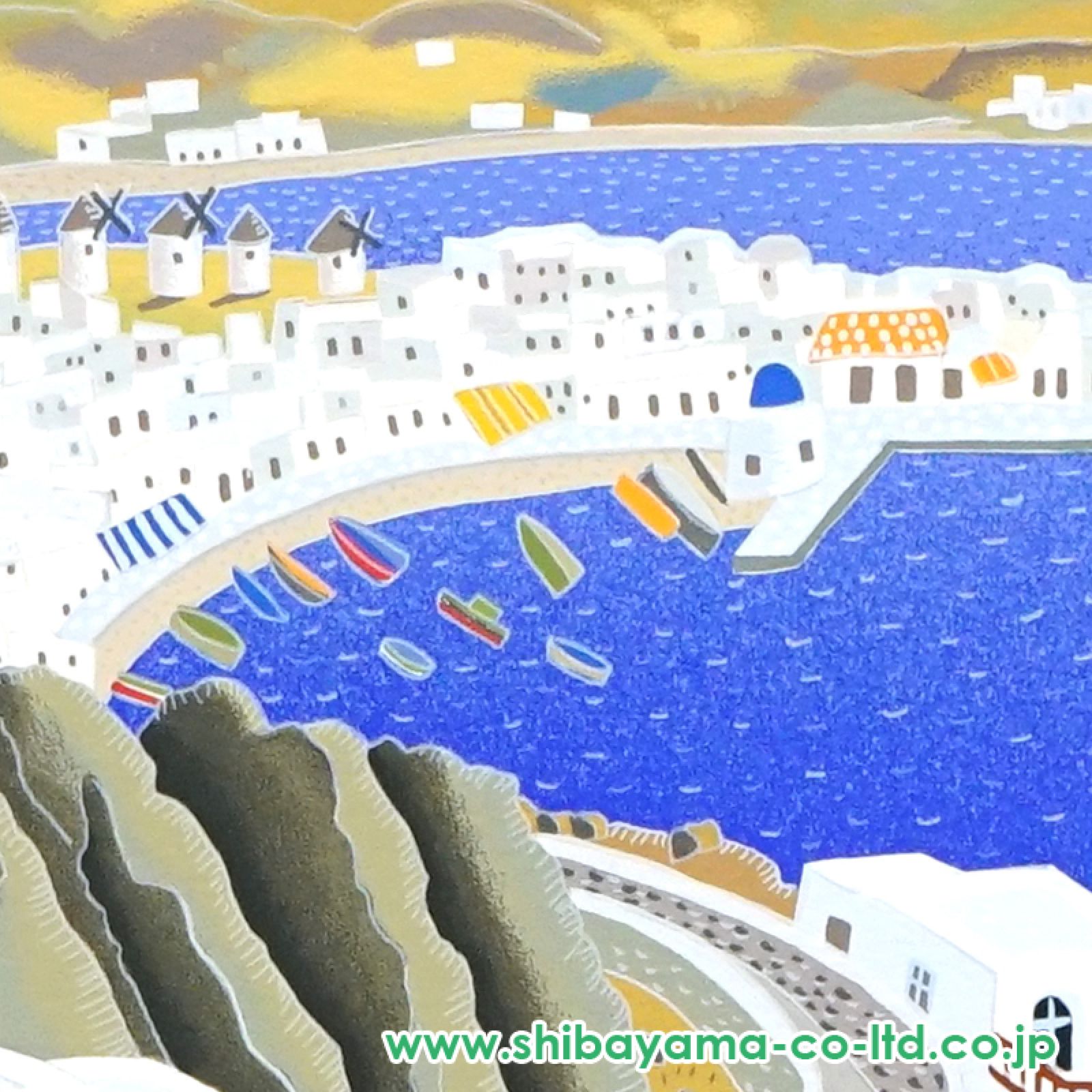 トーマスマックナイト　MYKONOS ROOFTOPS トーマス・マックナイト「ミコノスの入江」シルクスクリーン