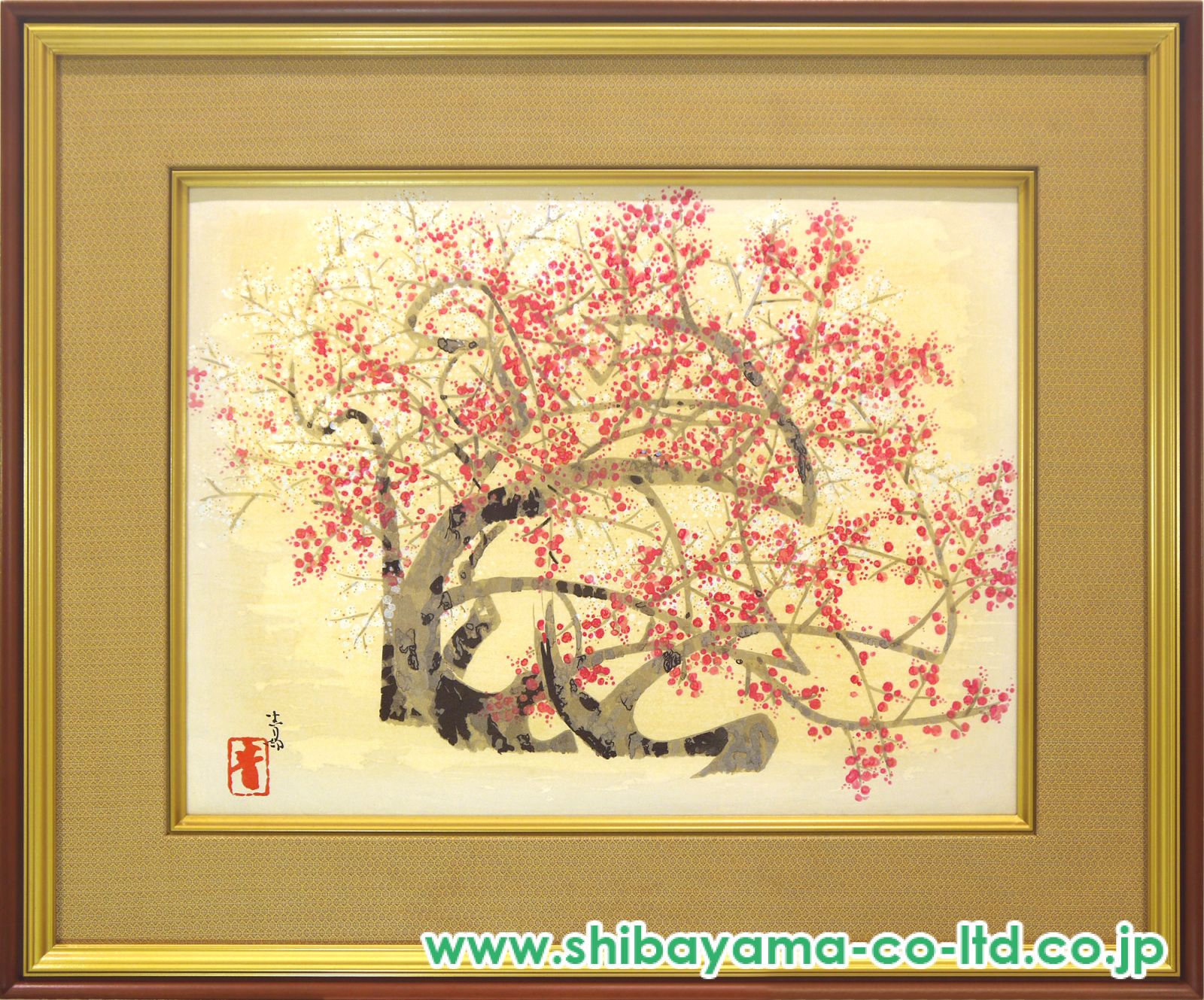 前田青邨、【紅白梅】、希少画集画より、状態良好、新品高級額装付 前田青邨、『紅白梅』、希少画集画、状態良好、新品高級額装付
