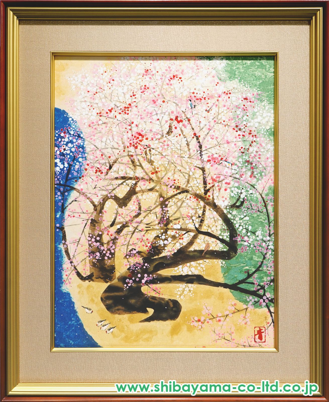 美品 掛け軸 前田青邨筆「紅白梅」リトグラフ 縁起物 前田青邨「紅白梅」木版画 :: 絵画買取・販売 - シバヤマ