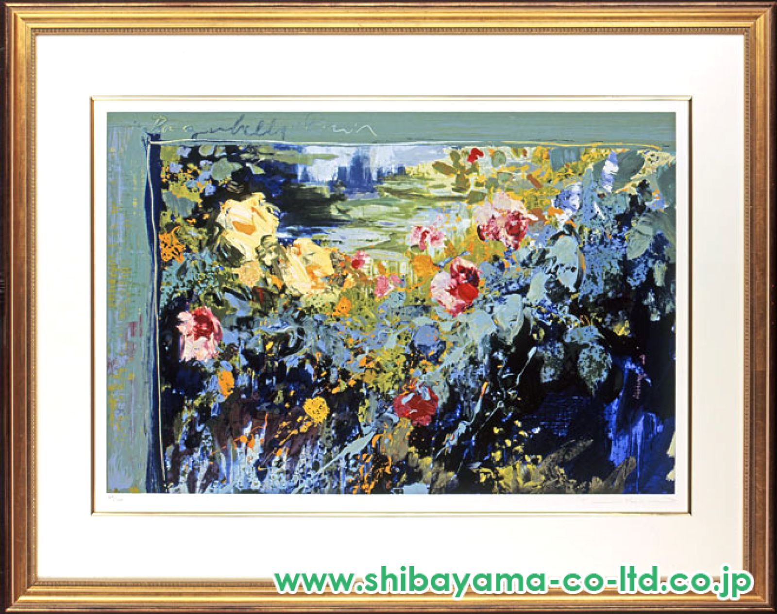 トレンツ・リャド バガテルの薔薇 風景画 花 公園 美品 版画 絵画 真作保証 ホアキン・トレンツ・リャド「バガテルの薔薇 Flores de