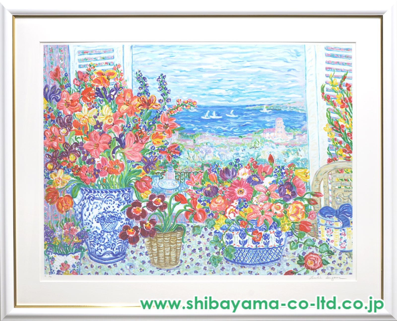 レスリー　セイヤ　花畑の中　本人を描いた　１０５／２５０　　シルク　スクリーン Iris with mixed bouquet』レスリー・セイヤー | 絵画・アート