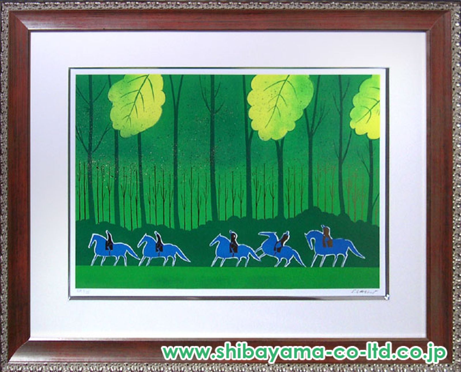 セルジュ・ラシス「5頭のブルーの馬」リトグラフ :: 絵画買取