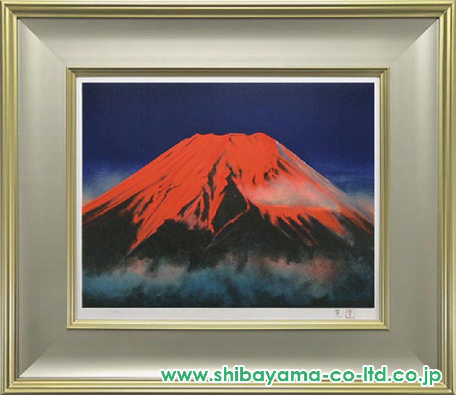 横山邦夫【富士山】額付 絵画 絵画 油絵 金富士と桜 （岡島哲夫） WF6号 【肉筆】【油絵】【海