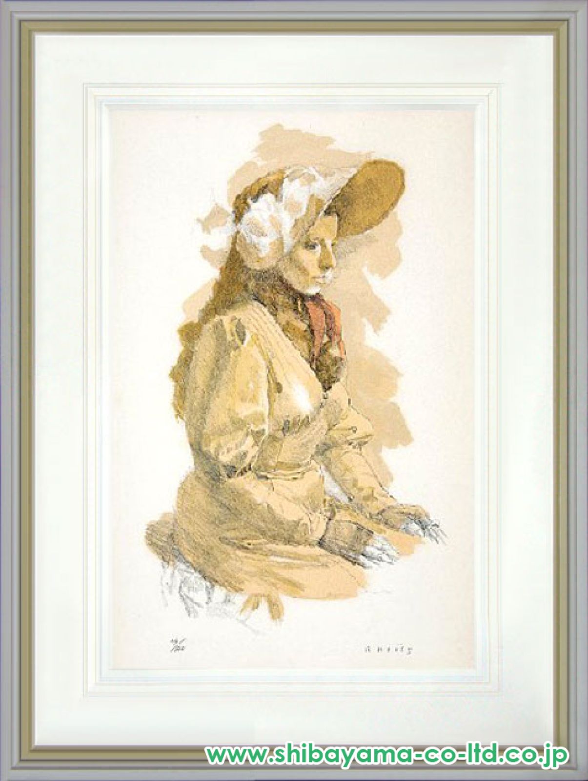 絵画　リトグラフ　窓辺の女性 絵画 リトグラフ 窓辺の女性