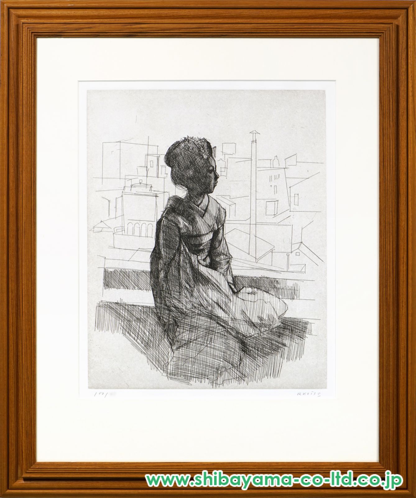 小磯良平　銅版画　「少女」 小磯良平 銅版画「女学生」（仮題）(エッチング（愛知県芸教授