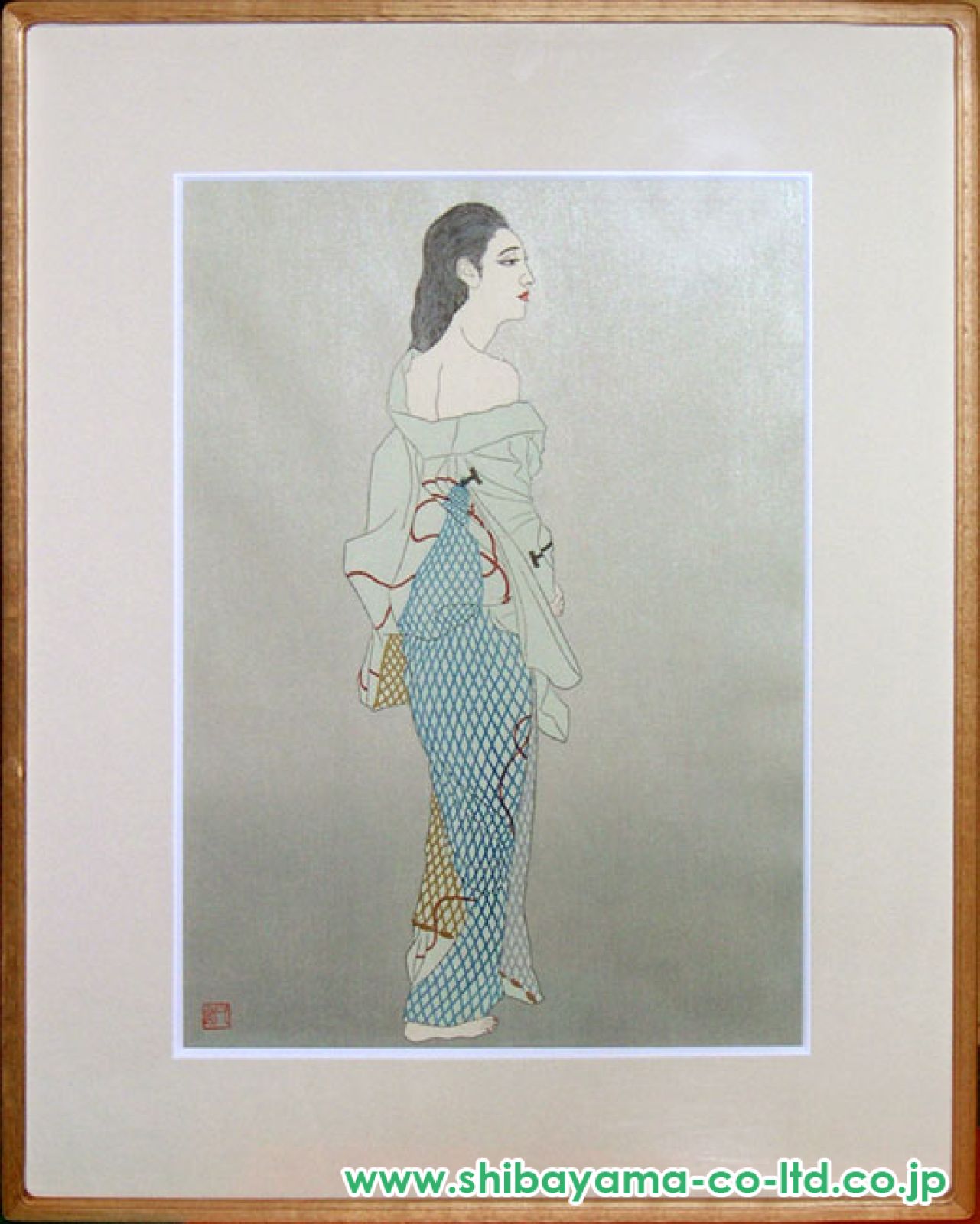 加山又造「浮世絵女より『干網』」木版画 :: 絵画買取・販売