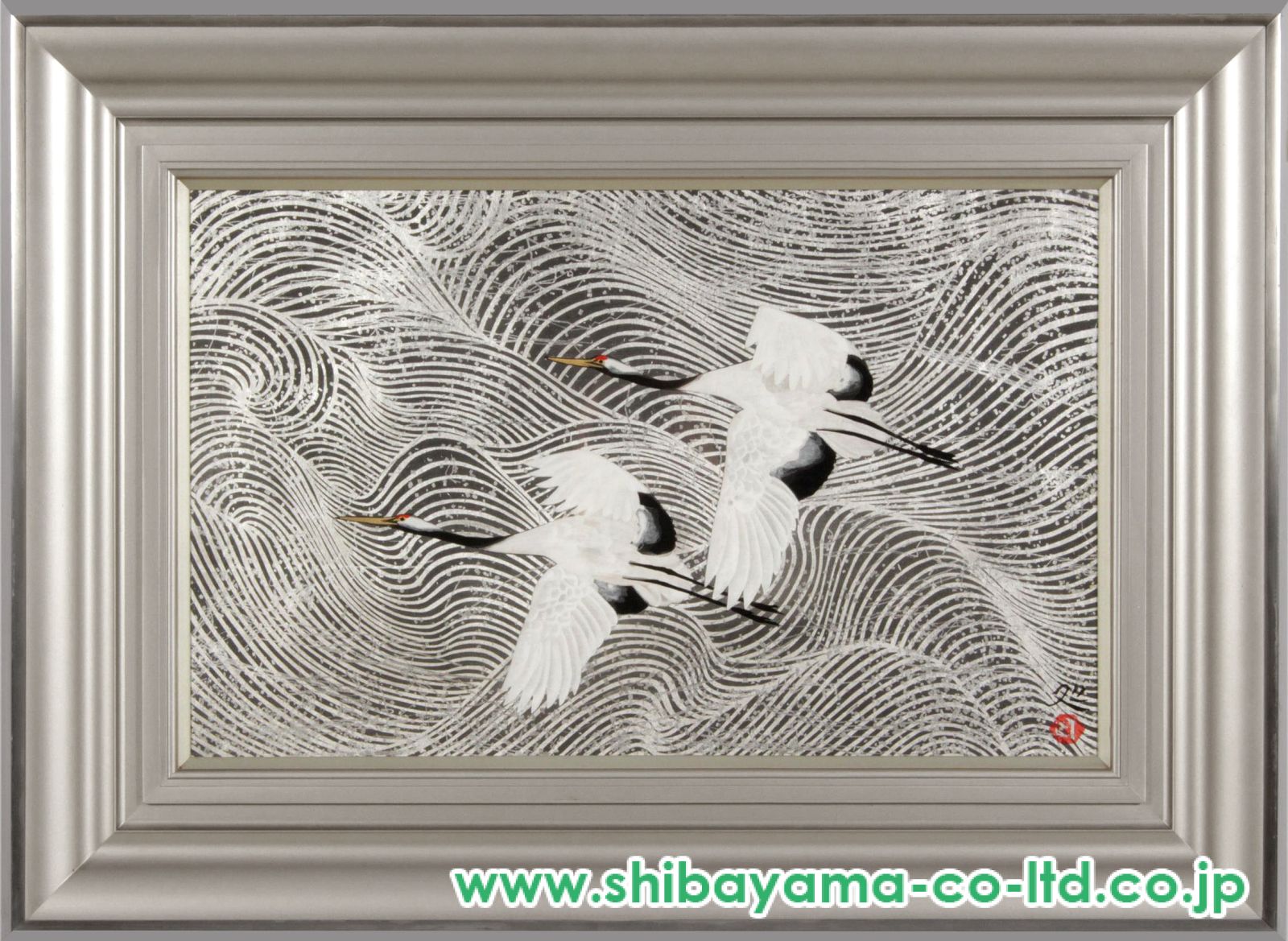 加山又造オリジナル原画による　陶板画　鶴　飛翔 加山又造 「鶴(飛翔)」 陶板画 作品証明シール・発行証有り