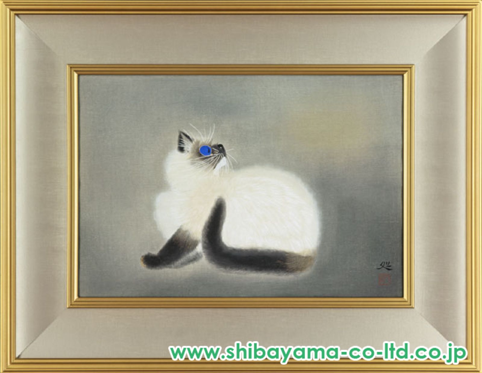 【模写】　加山又造　「 華と猫 」　日本画　10号　共シール　岡村多聞堂額装 模写】 加山又造 「 華と猫 」 日本画 10号 共シール 岡村多聞堂