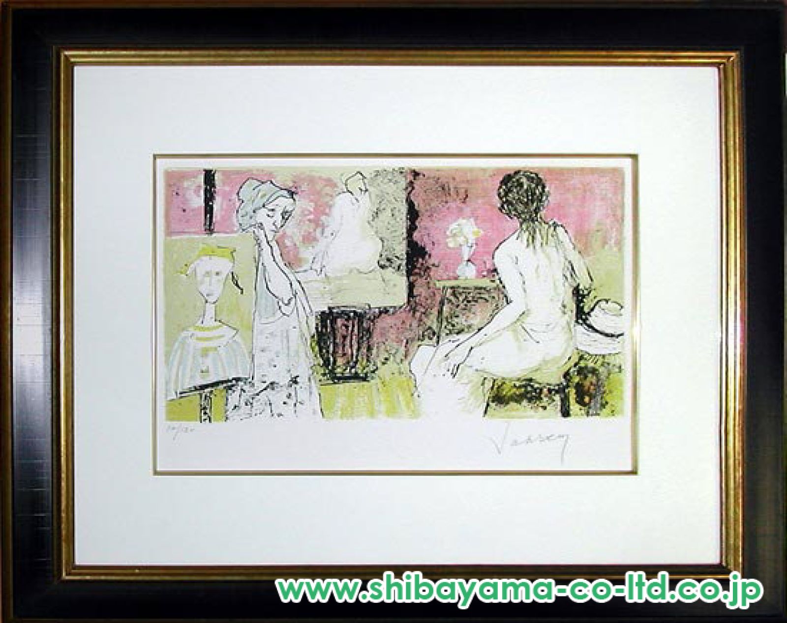 ジャン・ジャンセン「アトリエにいる画家」 リトグラフ　額縁付絵画 ジャン・ジャンセン「ピンクのアトリエ」リトグラフ :: 絵画買取