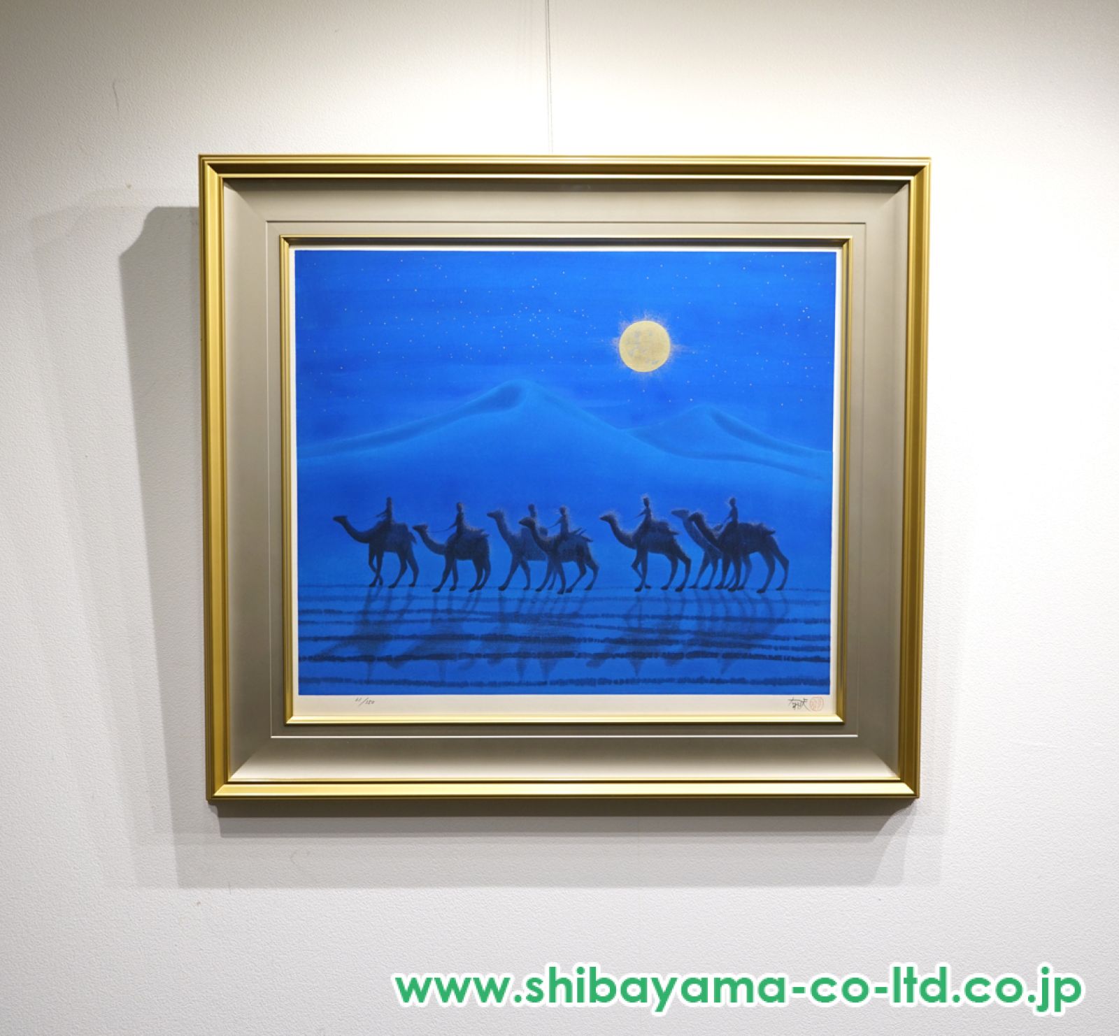風景画　平山郁夫　月光の砂漠　M10　額付き　手描き　肉筆 平山郁夫「月光の砂漠」木版画 :: 絵画買取・販売 - シバヤマ